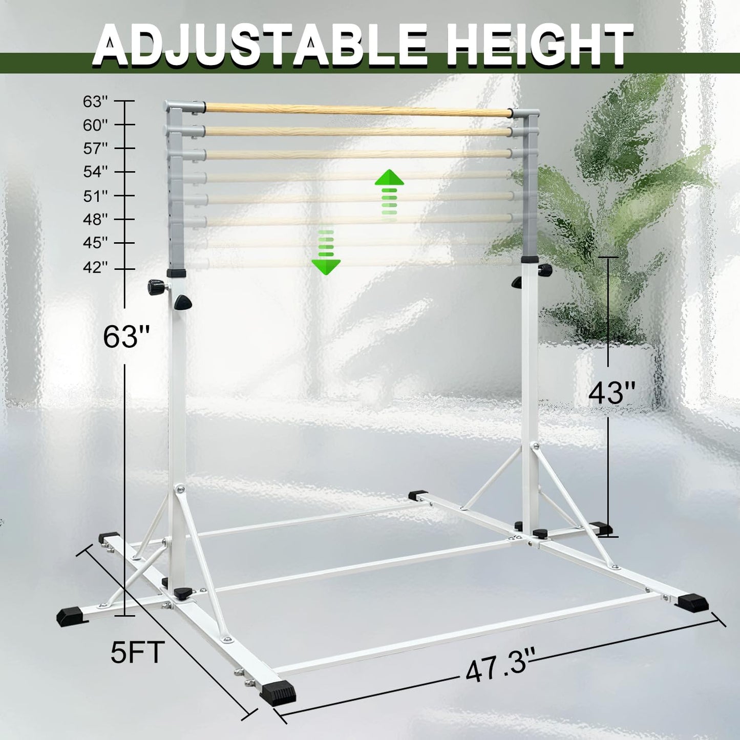 86 York Gymnastics Bar for Kids Ages 3-20, 5FT Base Length, 42" to 63" Adjustable Height, Horizontal Bar, Kip Bar for Gymnast, Gymnastic Training Equipment for Home, Gym Center