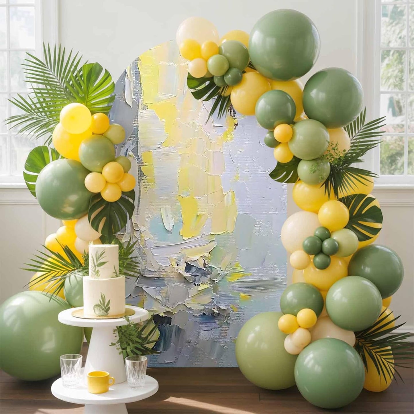 Jnbasdffb 7.2 Abstract Geometric Wedding Arch Cover, Stretchy Spandex Arch Backdrop Stand Covers FT, Simple Yellow Blue
