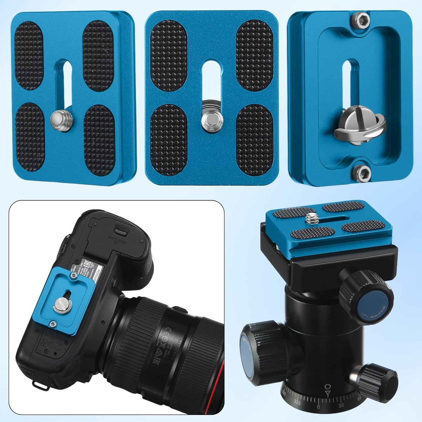 Frienda 2 1/4''-20 Head(Blue,Pu50) Pieces Metal Quick Release Plate with Camera Screw Tripod Mount Plate Fits Standard