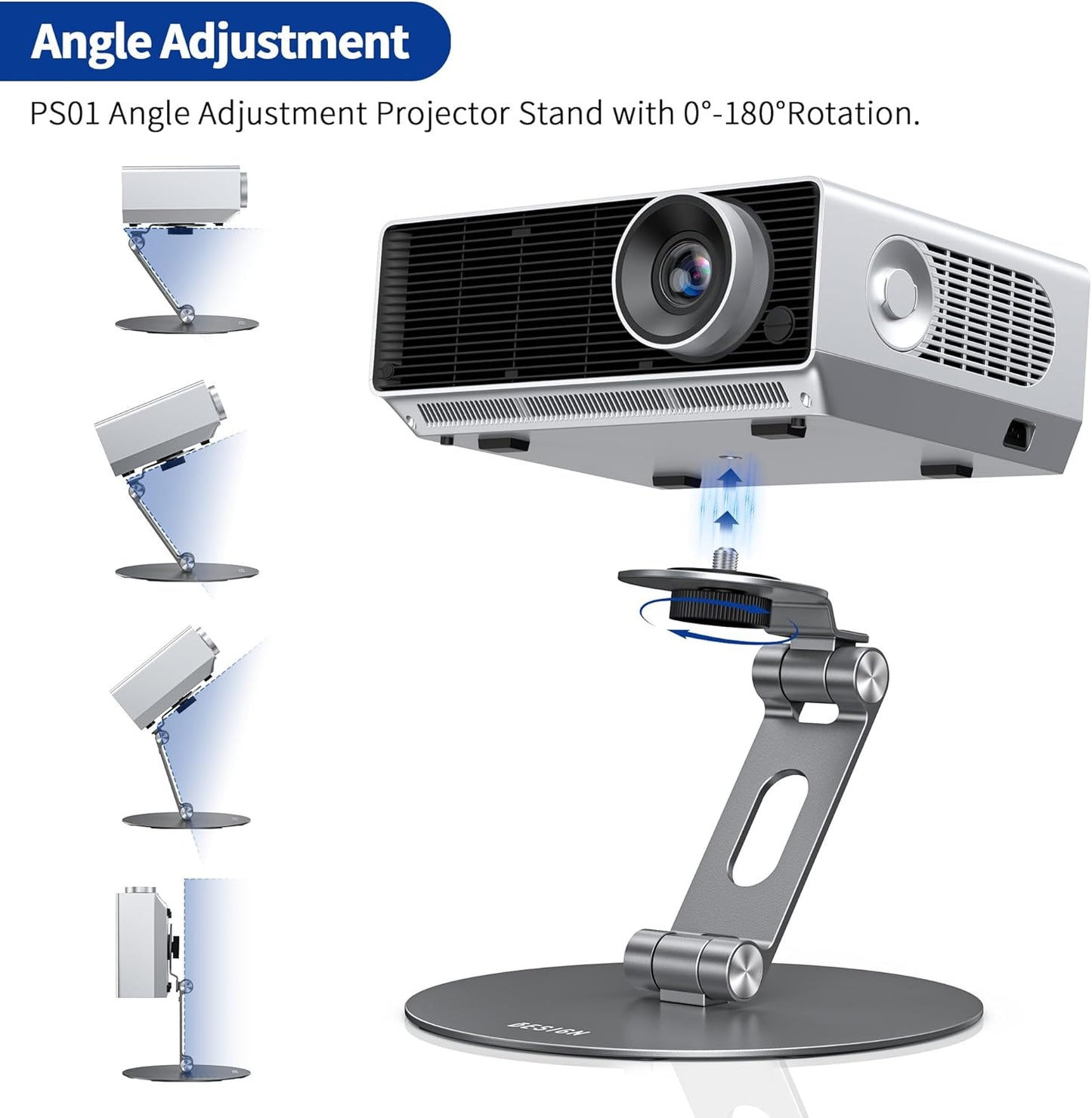 BESIGN PS01 1/4 inch Projector Foldable Mount Stand, Angle Adjustable Projector Stand with Mounting Screw