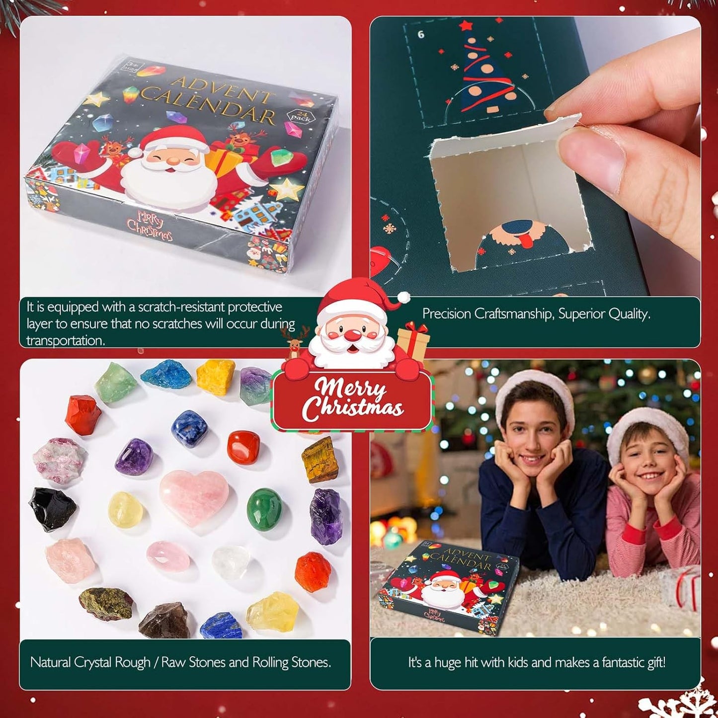 Skiennix 24 PCS Natural Crystal Gemstones Advent Calendar - Healing Stones & Minerals for All Ages