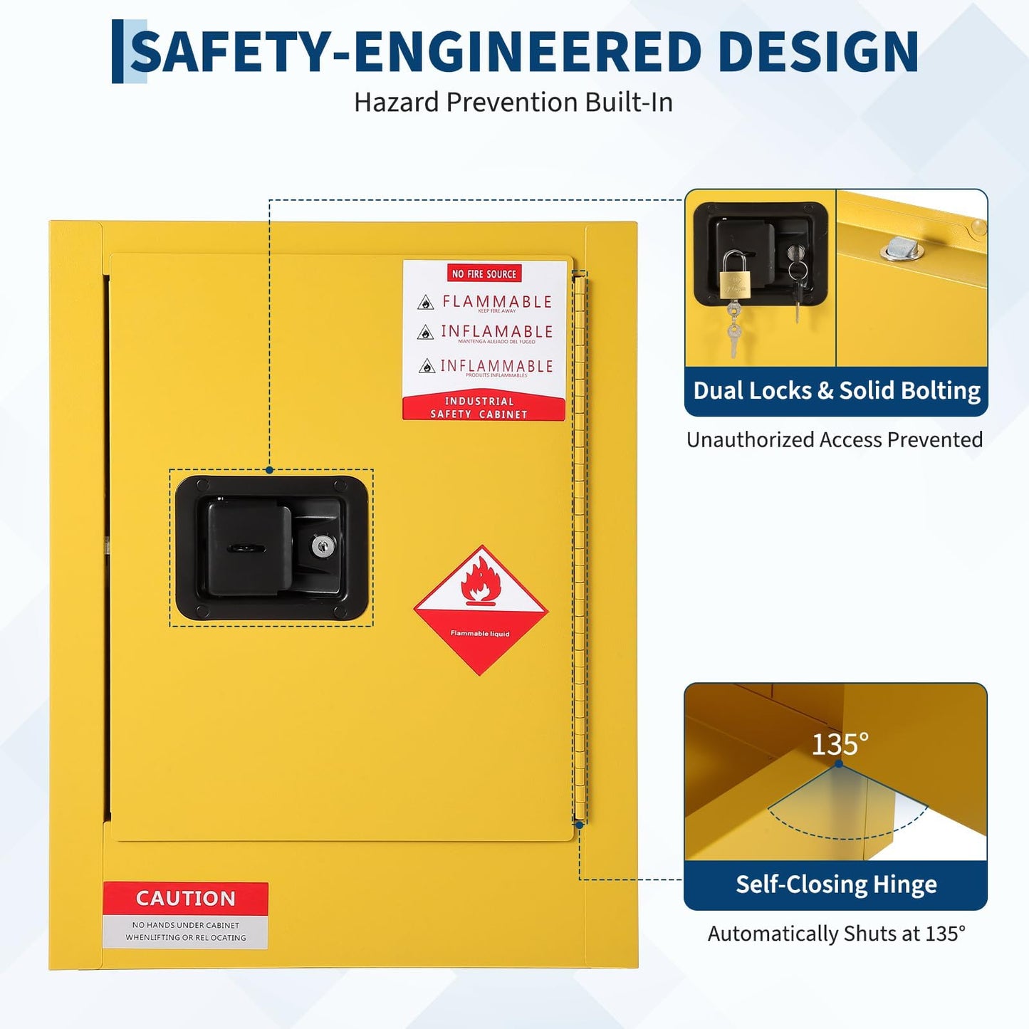 Flammable Cabinet | Hazardous Storage Cabinets Heavy-Duty Safety Organizer for Flammable Liquids Industrial Commercial Workshop Secure Storage