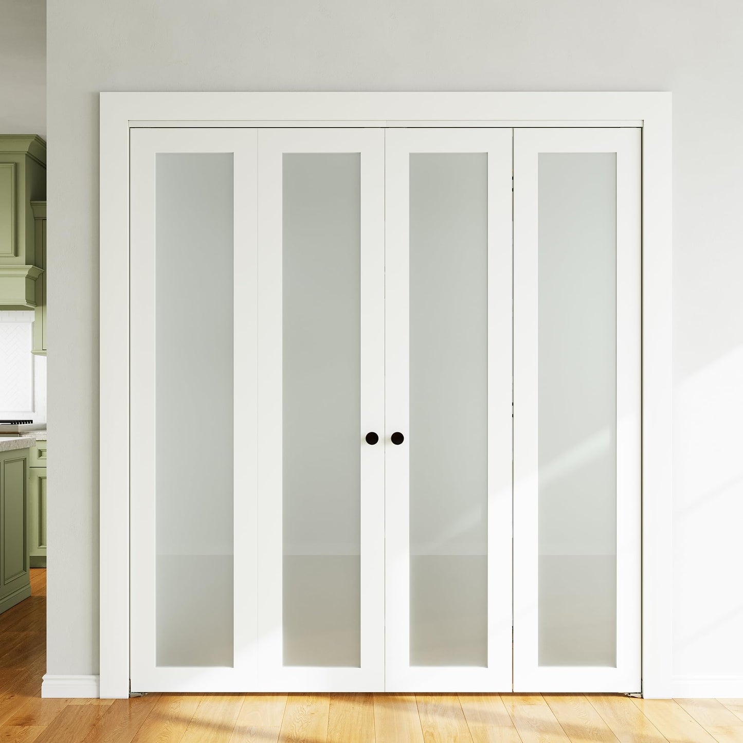 SMARTSTANDARD Bifold Door, 60'' (Double 30") x 80" Tempered Frosted Glass Bifold Closet Door, Interior Folding Doors with Hardware Track Kits, Easy Assembly, MDF, White