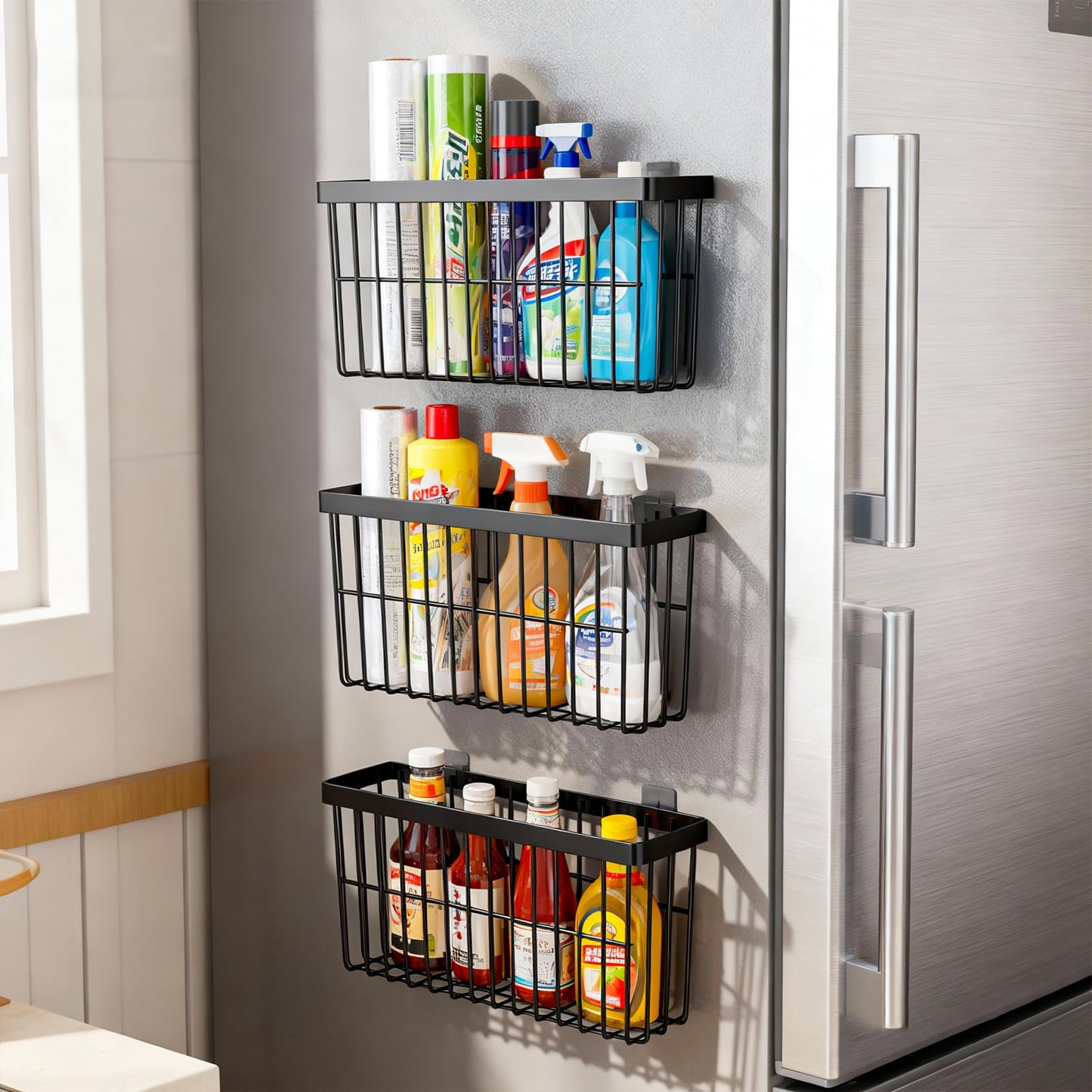 SleekStore Kitchen Cabinet Door Storage Box,Self Adhesive Wall Mounted,Wardrobe/Bathroom/Refrigerator Small Items Organizer,Oil bottle/Seasoning storage (3 Piece)
