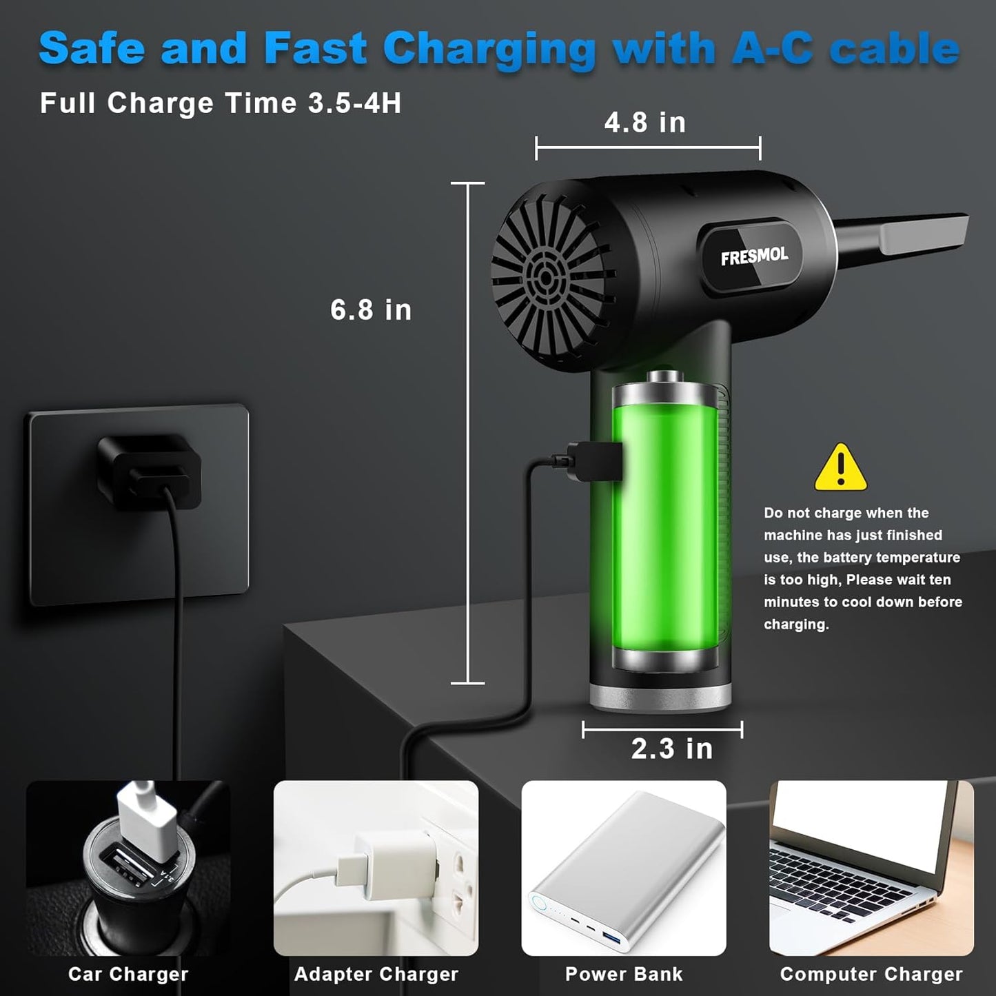 FRESMOL Duster-3 100000RPM Compressed Air Gear Adjustable Electric Air Duster with LED Light, Rechargeable Cordless Air