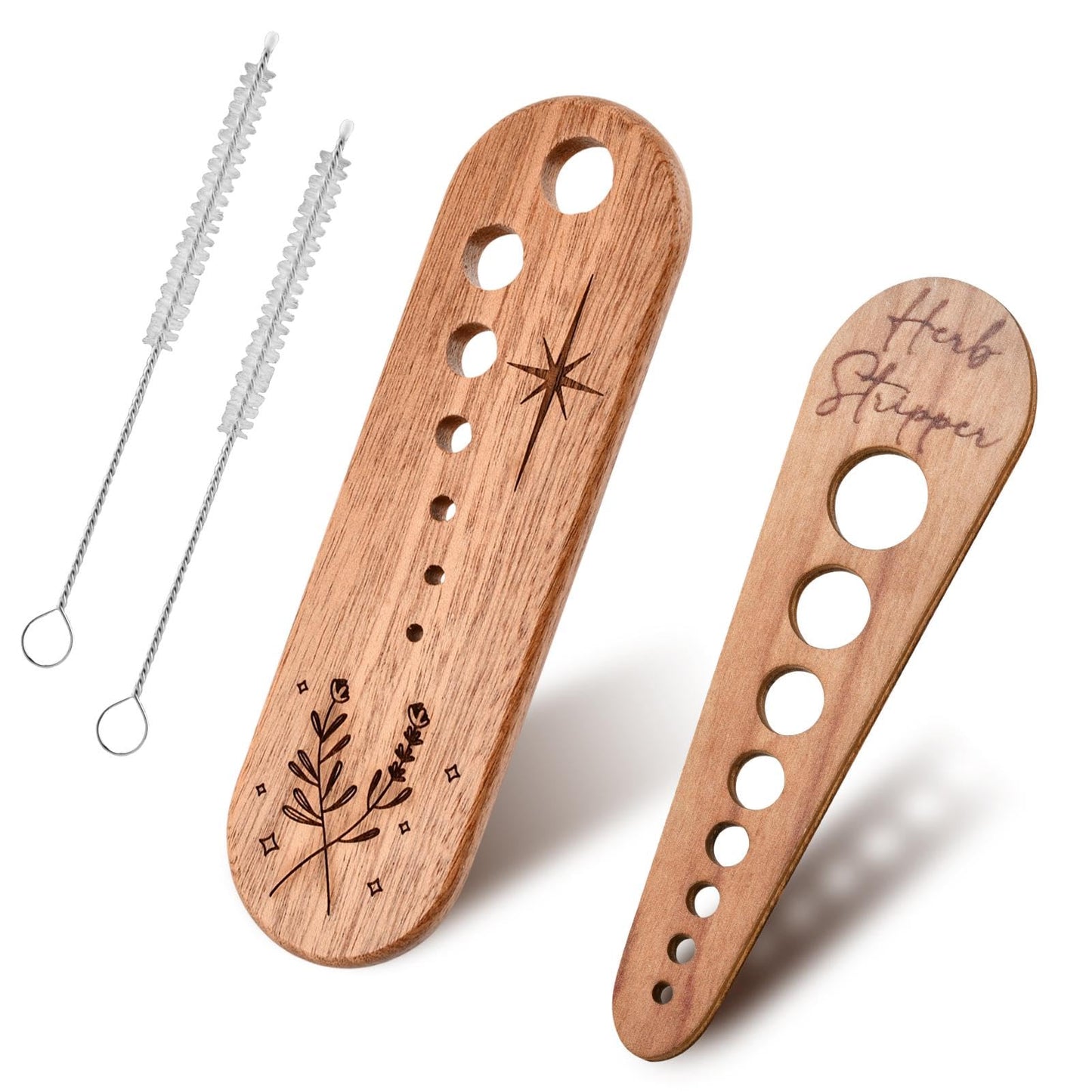 2 Wooden Vegetable Leaf Separator,Vegetable Leaf Herb Stripper Chopper Tool,with 2 Cleaning Brush,Fun Kitchen Gadgets,Exquisite Herb Stripper Bowl Gifts for Kitchen Home Chefs