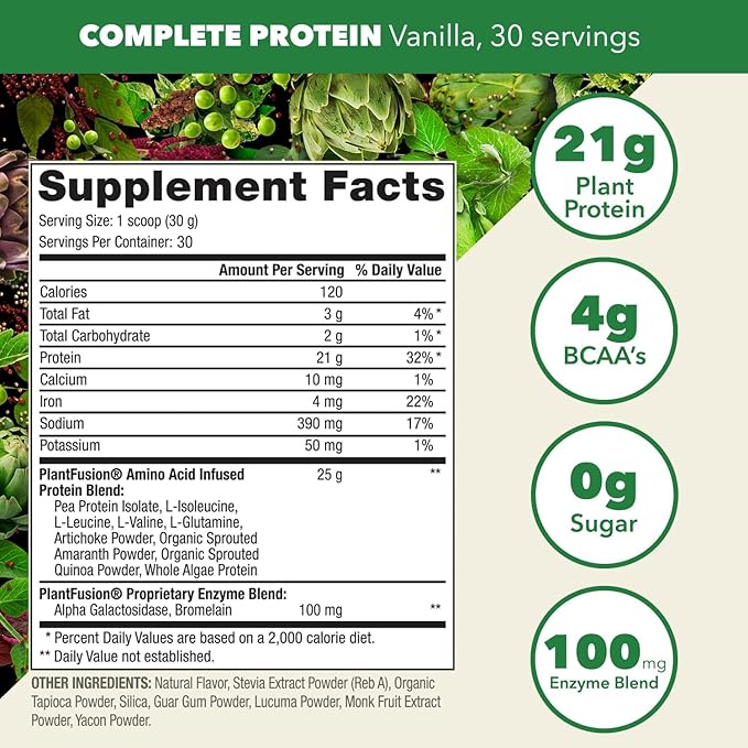 PlantFusion Complete Vegan Protein Powder Sample Packets - Plant Based Protein Powder Packets to-Go with BCAAs and Pea Protein - Keto, Gluten Free, Non-Dairy, No Sugar (Vanilla Pack of 4)