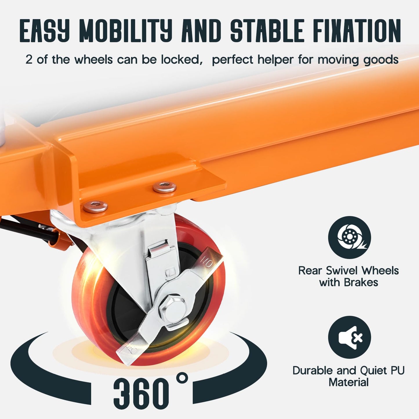 Specraft 330 lbs Hydraulic Lift Cart, Double Scissor Lift Table Up to 50", 4-Wheel Material Handling Platform with Non-Slip Pad, Orange