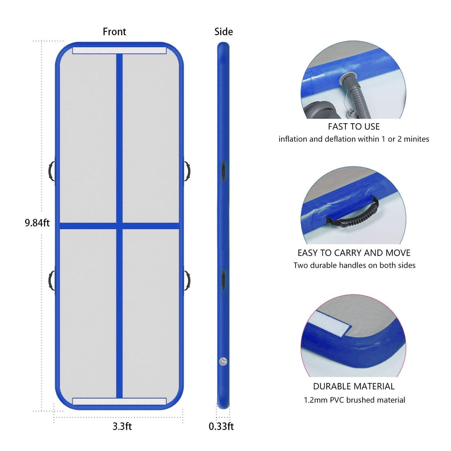 EZ GLAM 10ft/13ft/16ft/20ft Air Mat Tumble Track Inflatable Gymnastics Tumbling Track Mat with Electric Air Pump for Cheerleading/Practice/Beach/Park/Home use