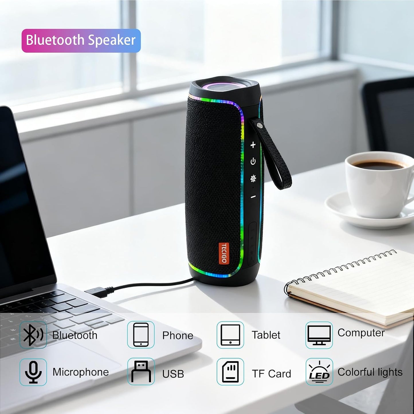 TECIGO 5.3 Portable Bluetooth Speakers Long-Lasting Wireless Bluetooth Speaker with Bluetooth Technology All-Around