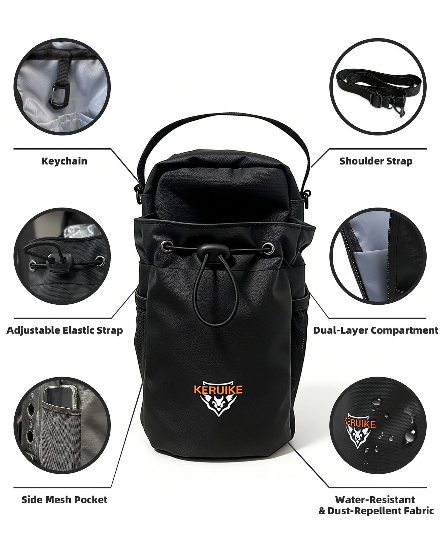 KERUIKE Magnetic Gym Bag For Men Women Magnetic Gym Water Bottle Bag with Phone Pocket Water Bottle Holder for Gym & 5 N52 Strong Magnets Gym Accessories Small Gym Bag for Gifts Sports Garage