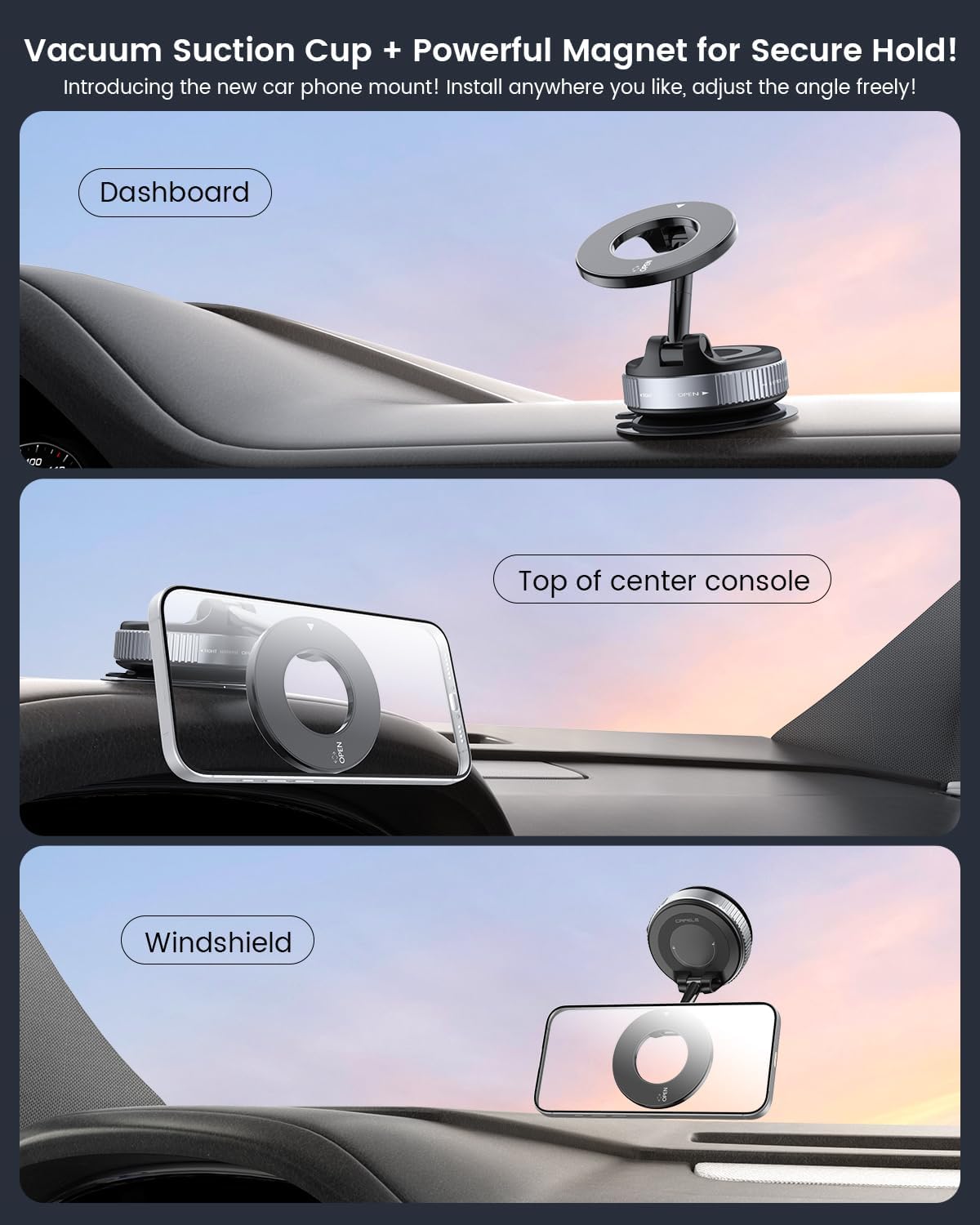CAFELE [5KG 360 Phone Holders for Your Car Strongest Suction] Adjustable Car Phone Holder,Magnetic Phone Holder for Car