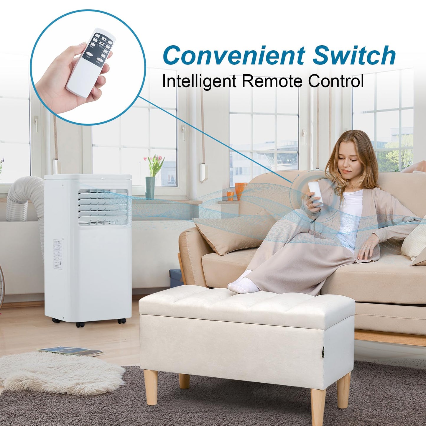 10000 BTU Portable Air Conditioners, Remote Control, 4-in-1 Quiet AC Unit, 3 Speeds, 24H Timer, Cools Room up to 450 Sq.Ft, Multi-Function Modes, Smart Control Panel