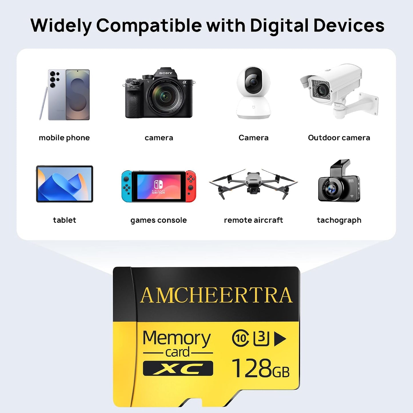 AMCHEERTRA 128GB 4K, 5K 180/140MB/s, C10, U3, A2, MicroSDXC Memory Card, UHD Videos Storing, R/W Up to UHS-I