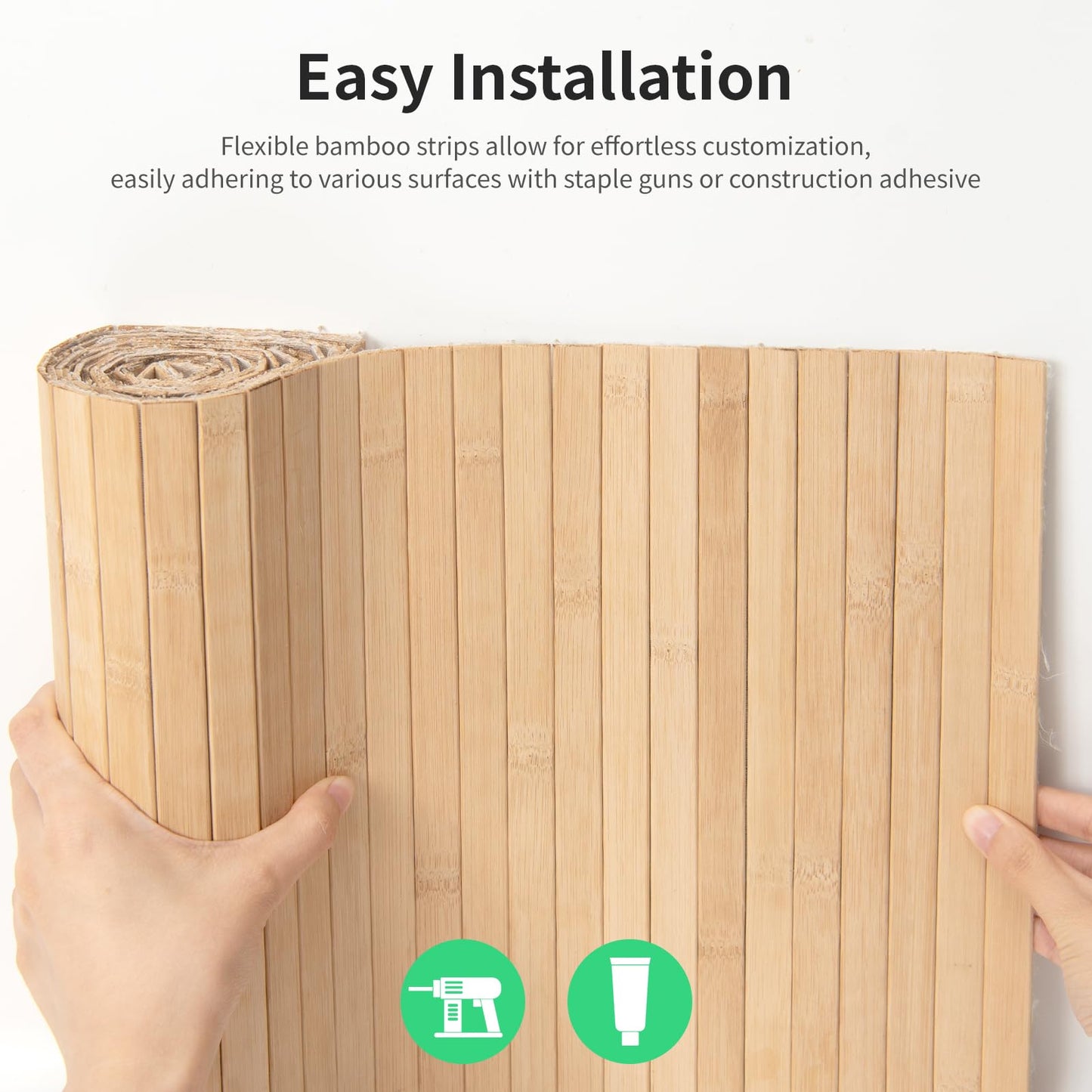 AMZDEPOT Natural Bamboo Wall Panel for Interior Wall Decor, Renewable Pole Wrap Wainscoting Paneling for Wall Ceiling Furniture Cabinet Office, 48 x 96 Inch, Carbonized