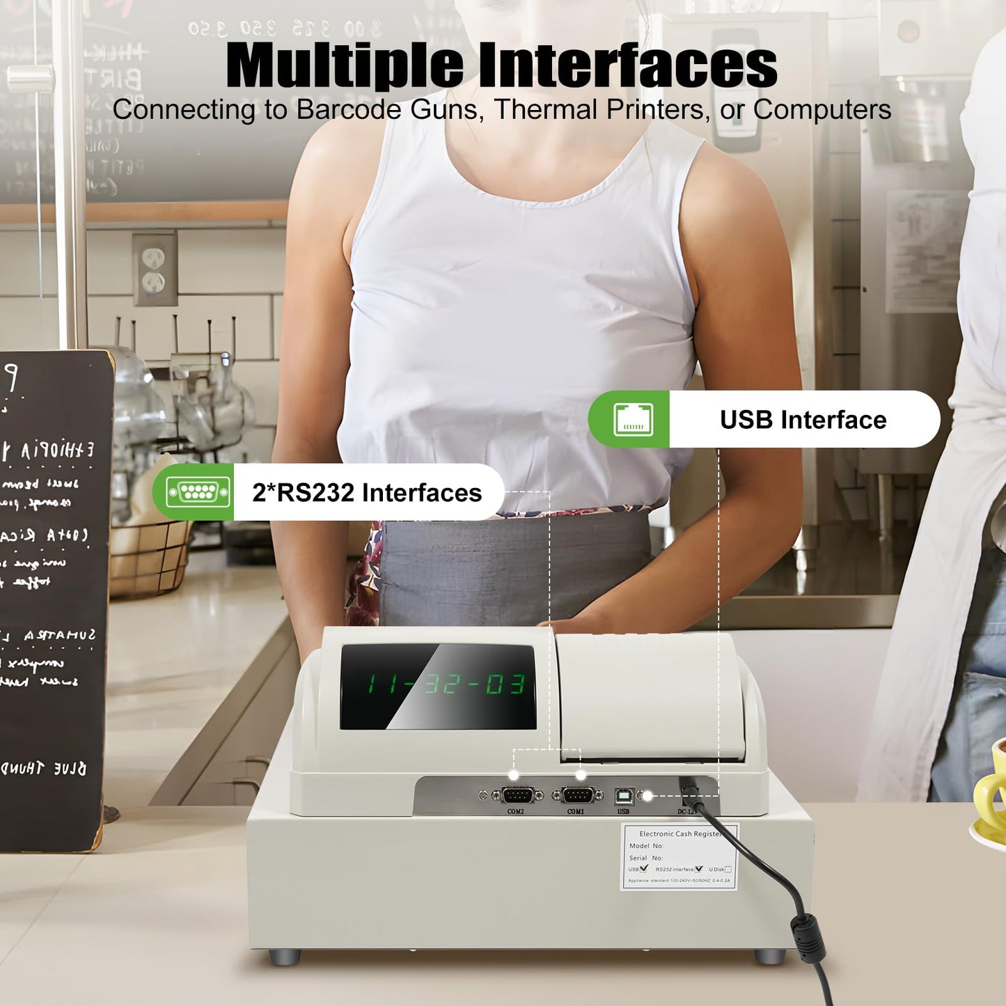 Cash Register, 48 Keys Cash Registers with Drawer with Integrated Structure and Emergency Switch Classified Storage Electronic Cashs Register for Catering Supermarkets Clothing Stores Hamburger Stores