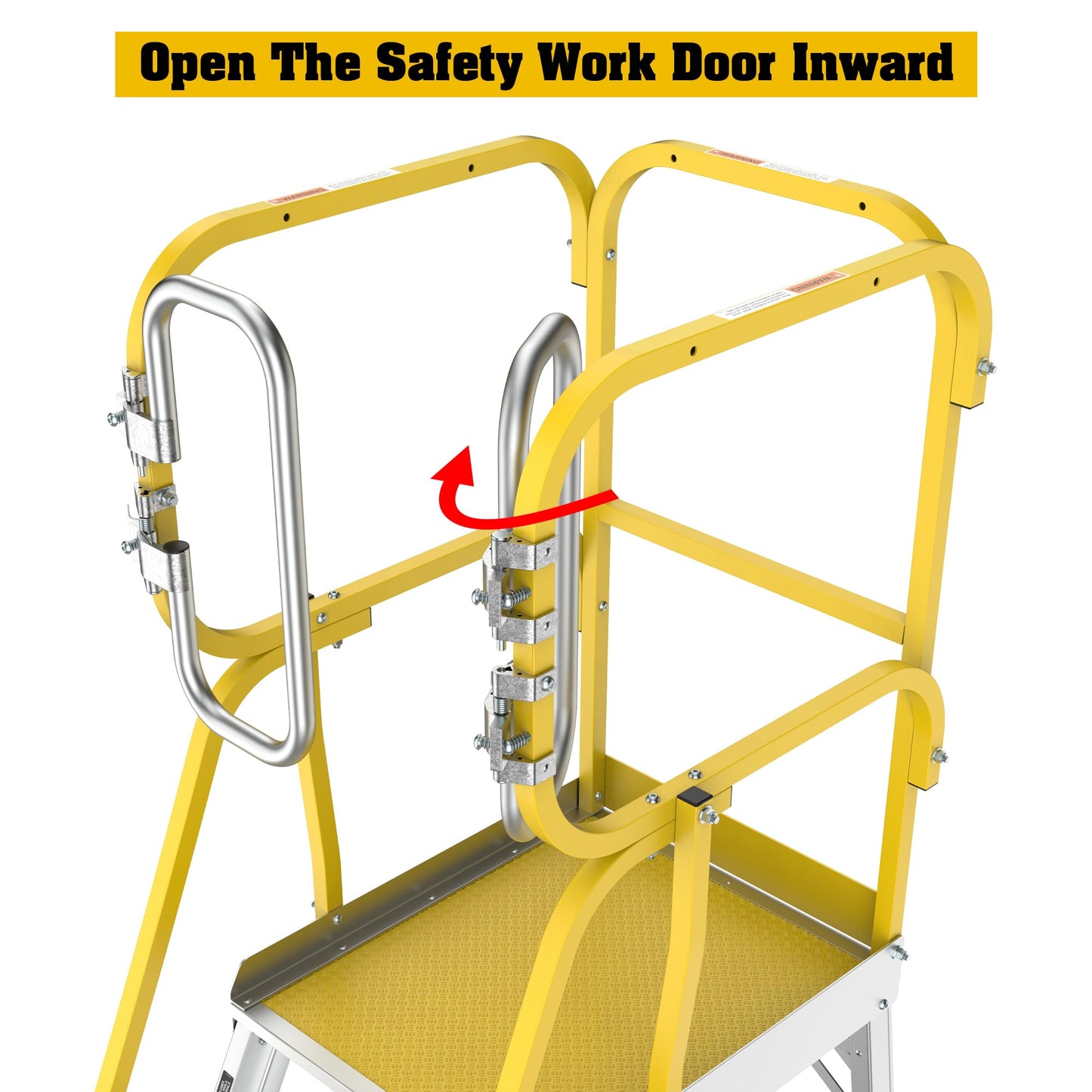 WIILAYOK 4 Step Ladder Aluminum Rolling Platform Ladders with 360° Guardrail System, Industrial Safety Non-Slip Rolling Ladder with Wheels for Warehouse, Garage, 375 lbs Capacity