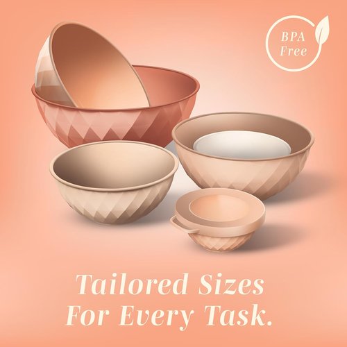 COOK WITH COLOR Mixing Bowls Set - 12-Piece Microwave Safe Nesting Bowls with Lids, Orange Diamond