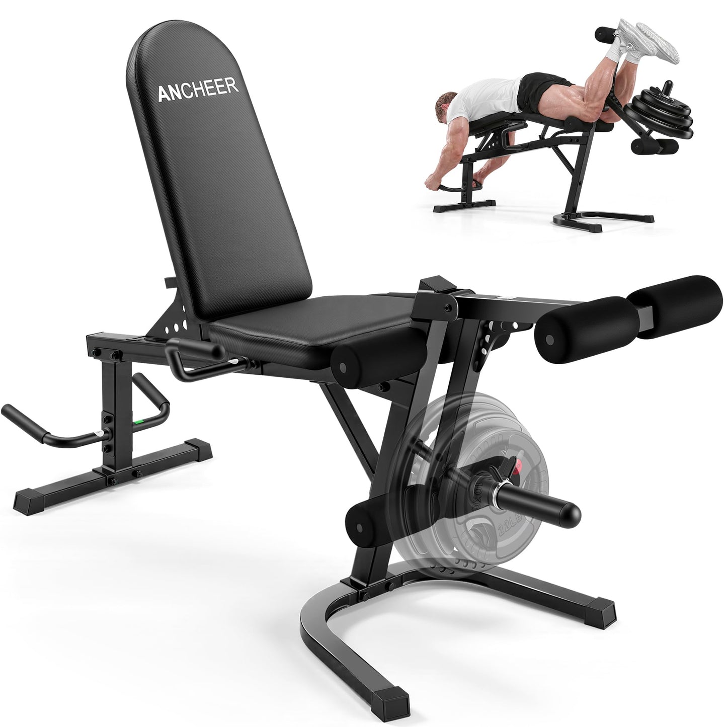 ANCHEER Leg Extension and Curl Machine, Adjustable Leg Curl Machine for Home Gym, 880LBS Seated & Lying Lower Body Workout Equipment Compatible with 1'' and 2'' Weight Plates