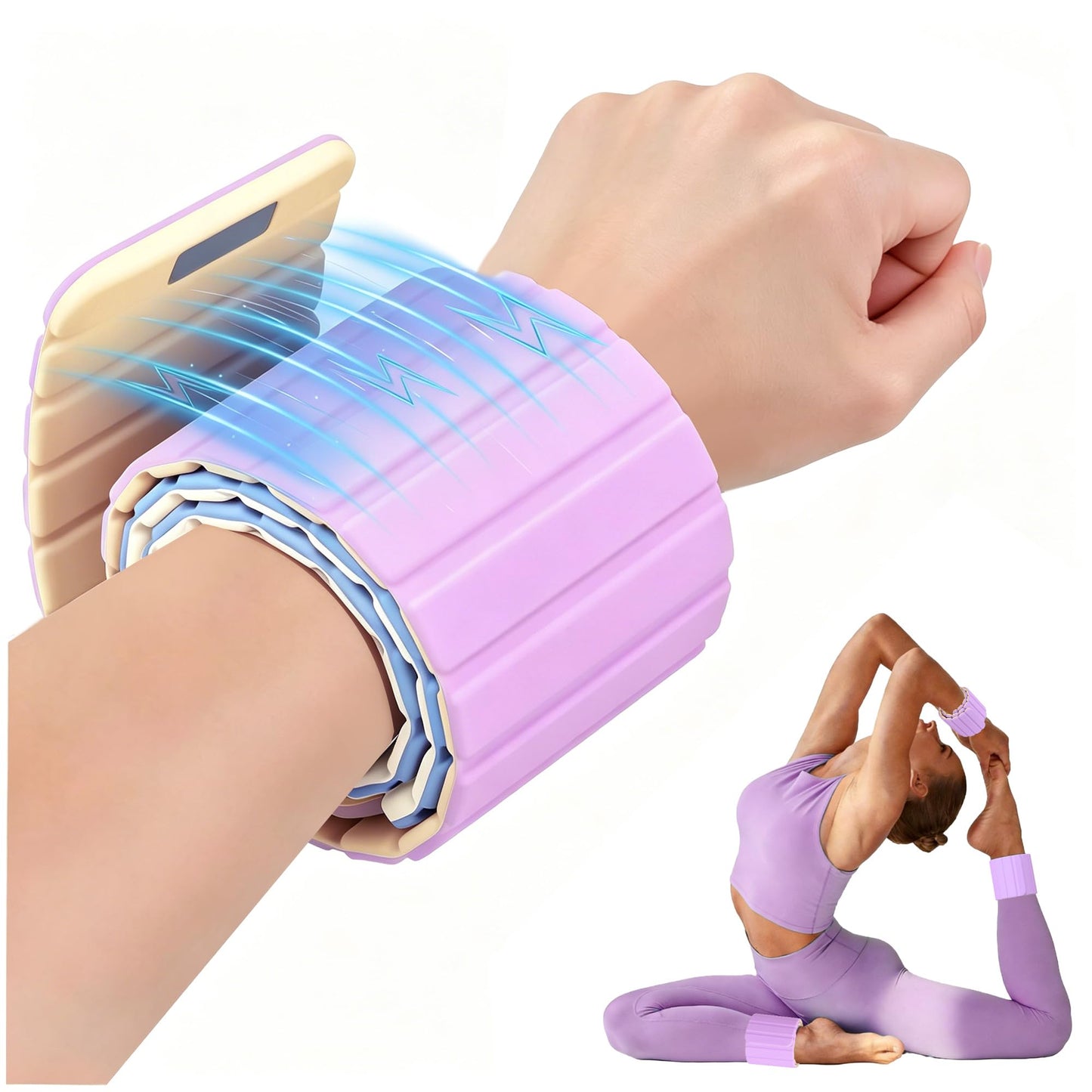 BECOJADDE Wrist Weights Ankle Weights for Women 1 Pair (1.1 lb Each) Silicone Magnetic Leg Arm Weighted Bracelet for Home Yoga Pilates Gym Workout Walking Jogging, Yellow Lavender