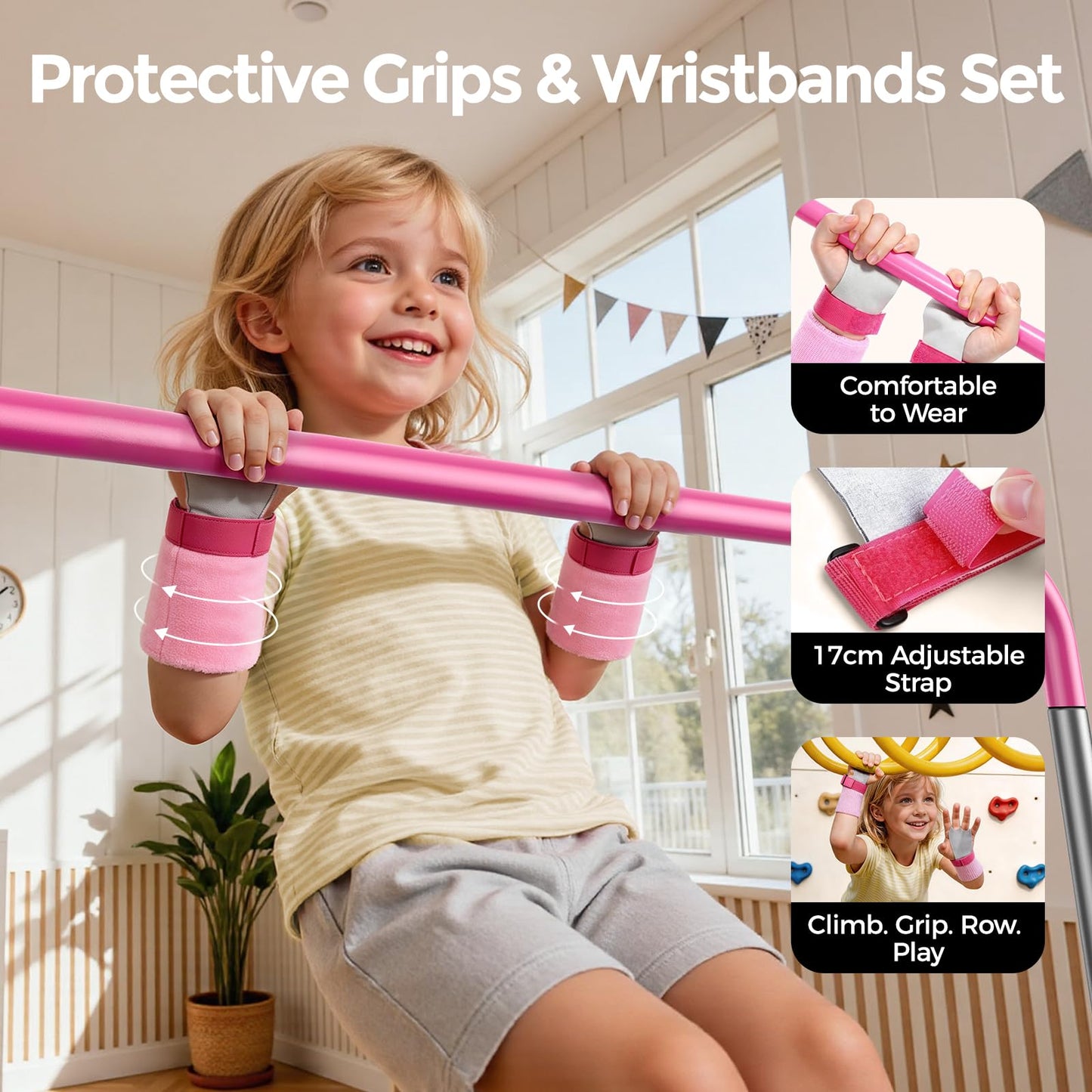 Sportsroyals Gymnastics Bar for Kids,Adjustable Height Gymnastic Horizontal Bars,Folding Gymnastic Junior Training Kip Bar for Home, Pink (Pink)