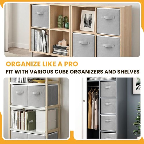 Criusia Large Storage Cubes - 13x13 Fabric Bins Set of 10 | Collapsible Grey Organizers with Dual Handles