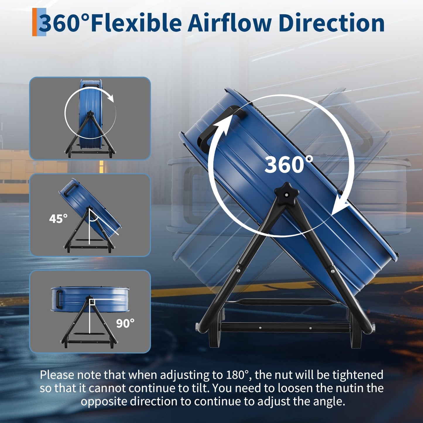 Garvee 24" High Velocity Industrial Fan, Floor Fan Heavy Duty Industrial Fan with Adjustable 3 Speed 4800-8800 CFM Cooling, for Industrial Commercial Space Garage, Metal Blades/360° Rotation, Blue