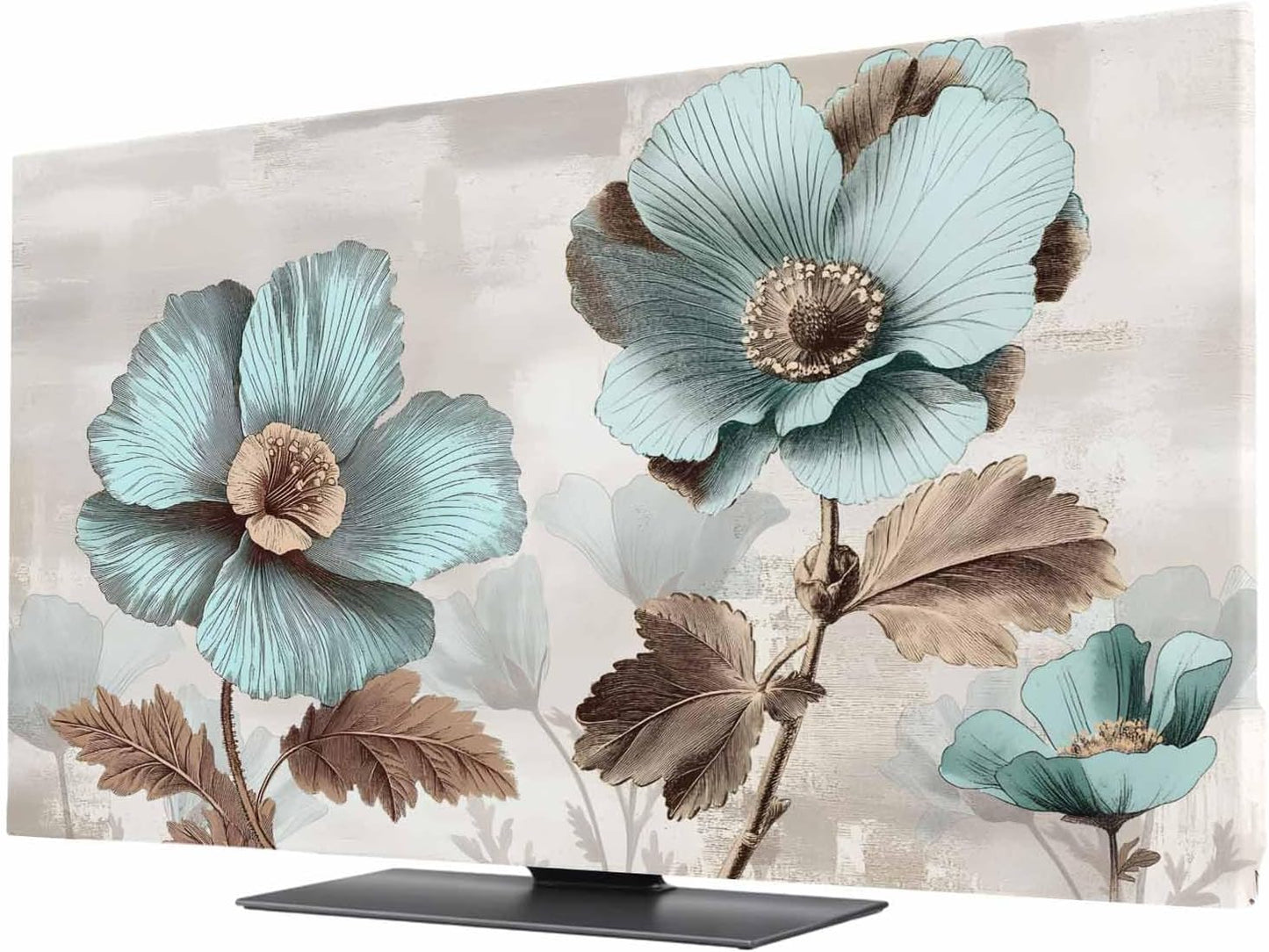 Singingin 32 Inch, Blue Broccoli TV Dust Cover Farmhouse Rustic Floral Retro Brown Botanical Computer Monitor Cover