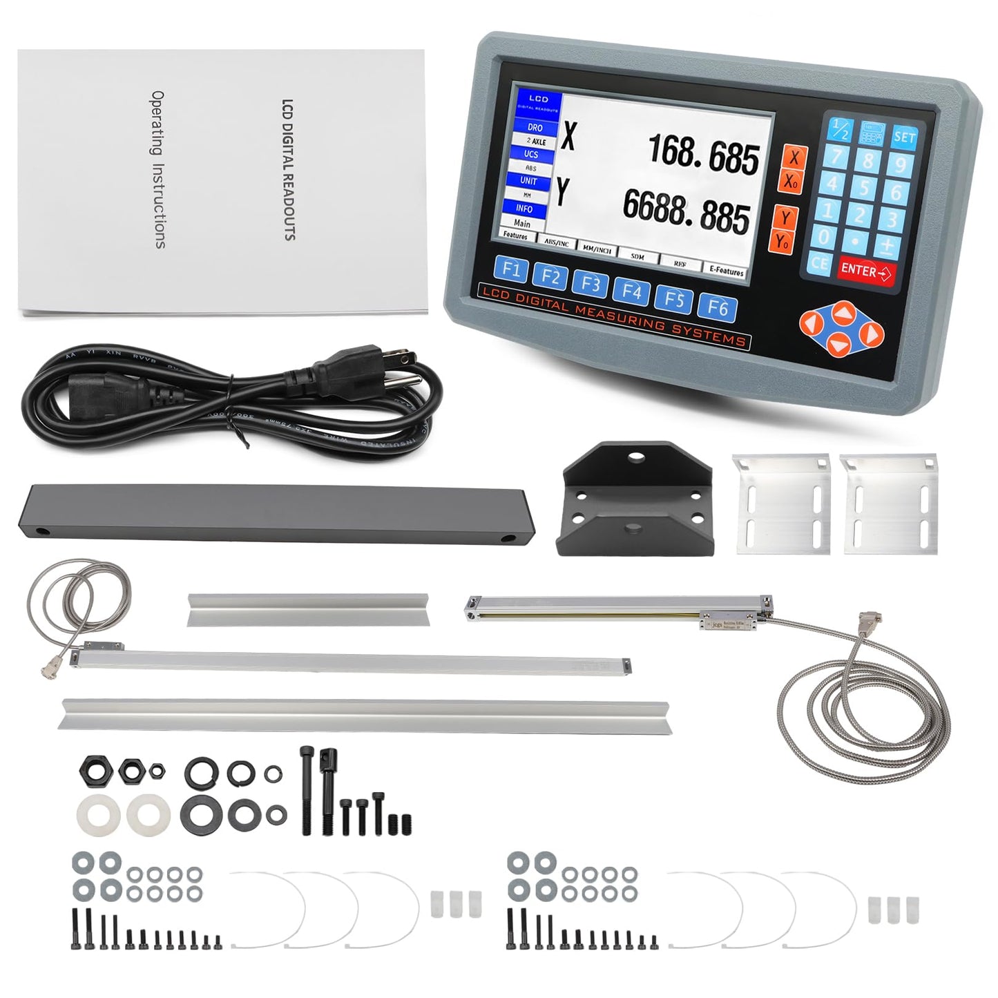 Jecoupoon 2-Axis Digital Display RPM Display Linear Scale Encoder DRO Kit 300mm+1000mm for CNC Milling Machine Metal Lathe with Instruction Manual
