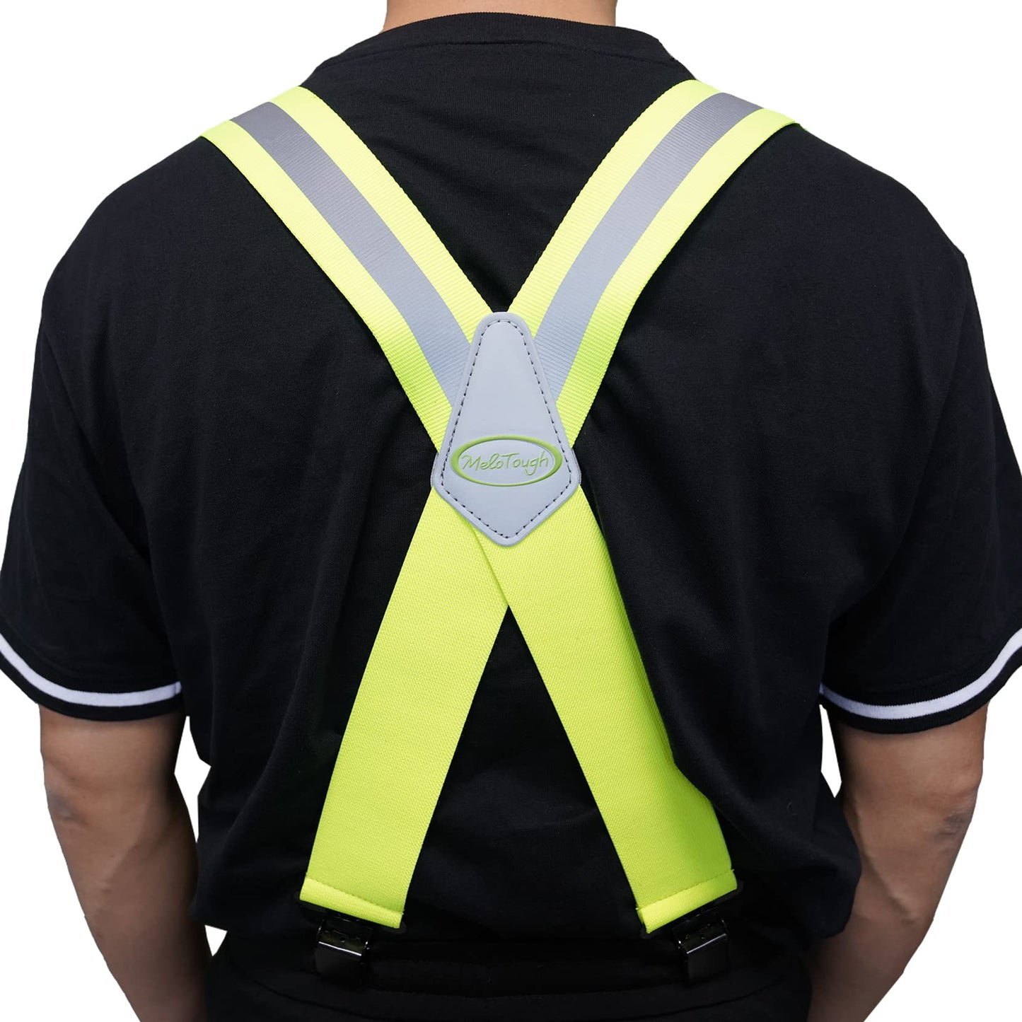 MELOTOUGH 2 Inch Work Suspenders | Reflective Safety Suspenders Tool Belt Support & Elastic Straps for Construction (Reflective Green)‌