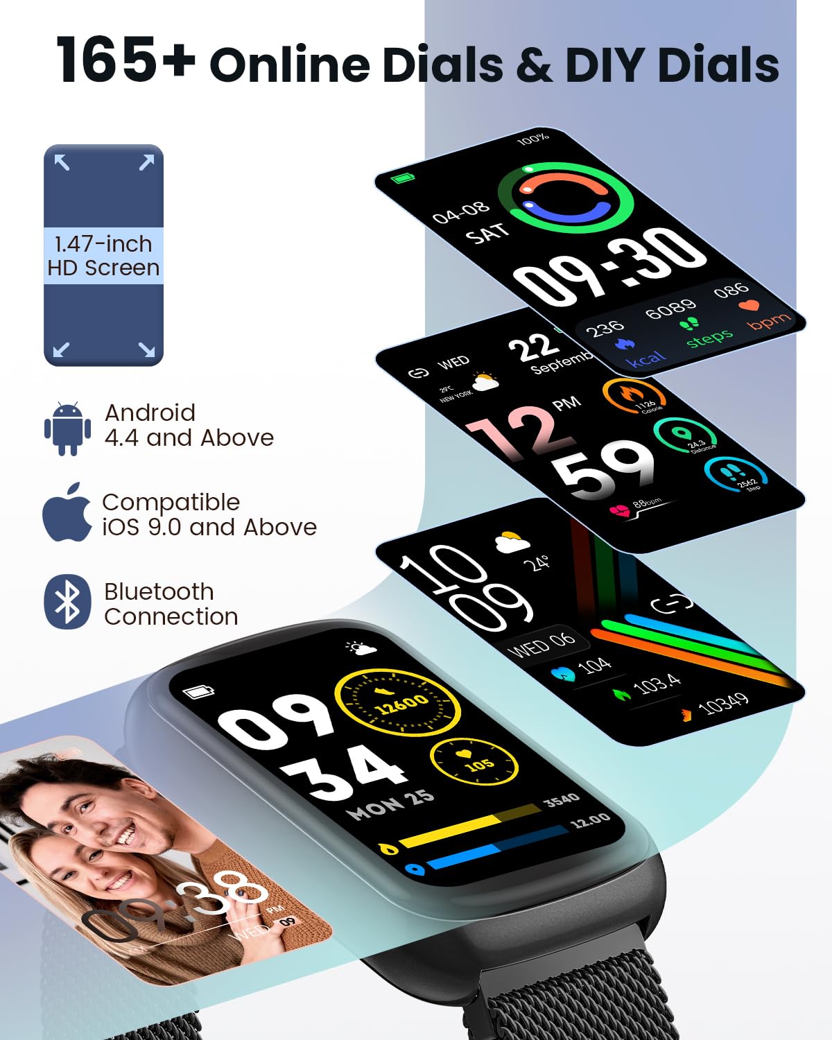 DEKELIFE Fitness Trackers,Smart Watches for Men Women with 24/7 Heart Rate/Sleep Monitor, Fitness Watch with IP68 Waterproof, Health Activity Trackers for Android and iPhone Carbon Black