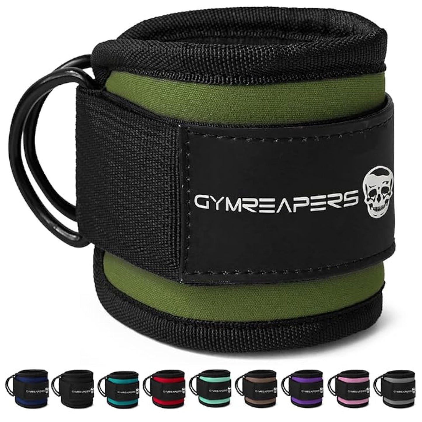 Gymreapers Ankle Straps (Pair) For Cable Machine Kickbacks, Glute Workouts, Lower Body Exercises - Adjustable Leg Straps with Neoprene Padding (Ranger Green, Pair)