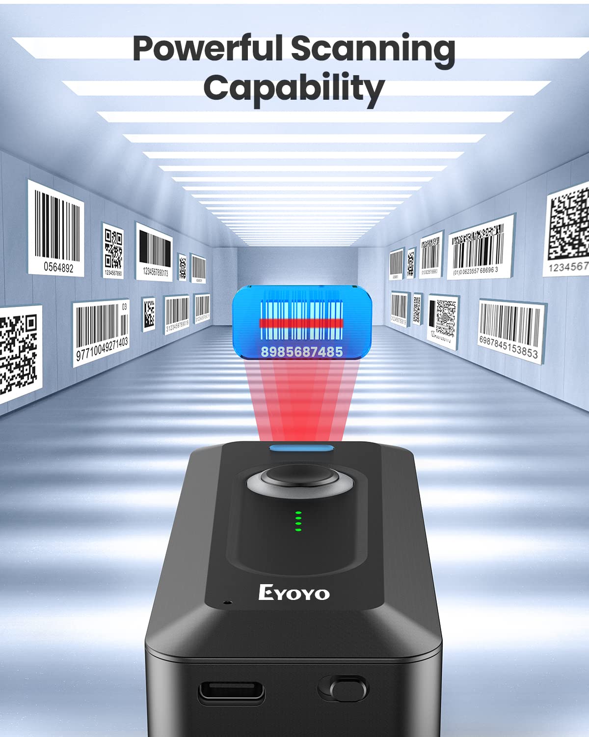 2-Pack Eyoyo 2D Bluetooth Barcode Scanner Wireless with Clip, 2000mAh Battery with Level Indicator, Portable Mini Barcode Reader for Library Inventory Compatible with iPhone, iPad, Android Phone
