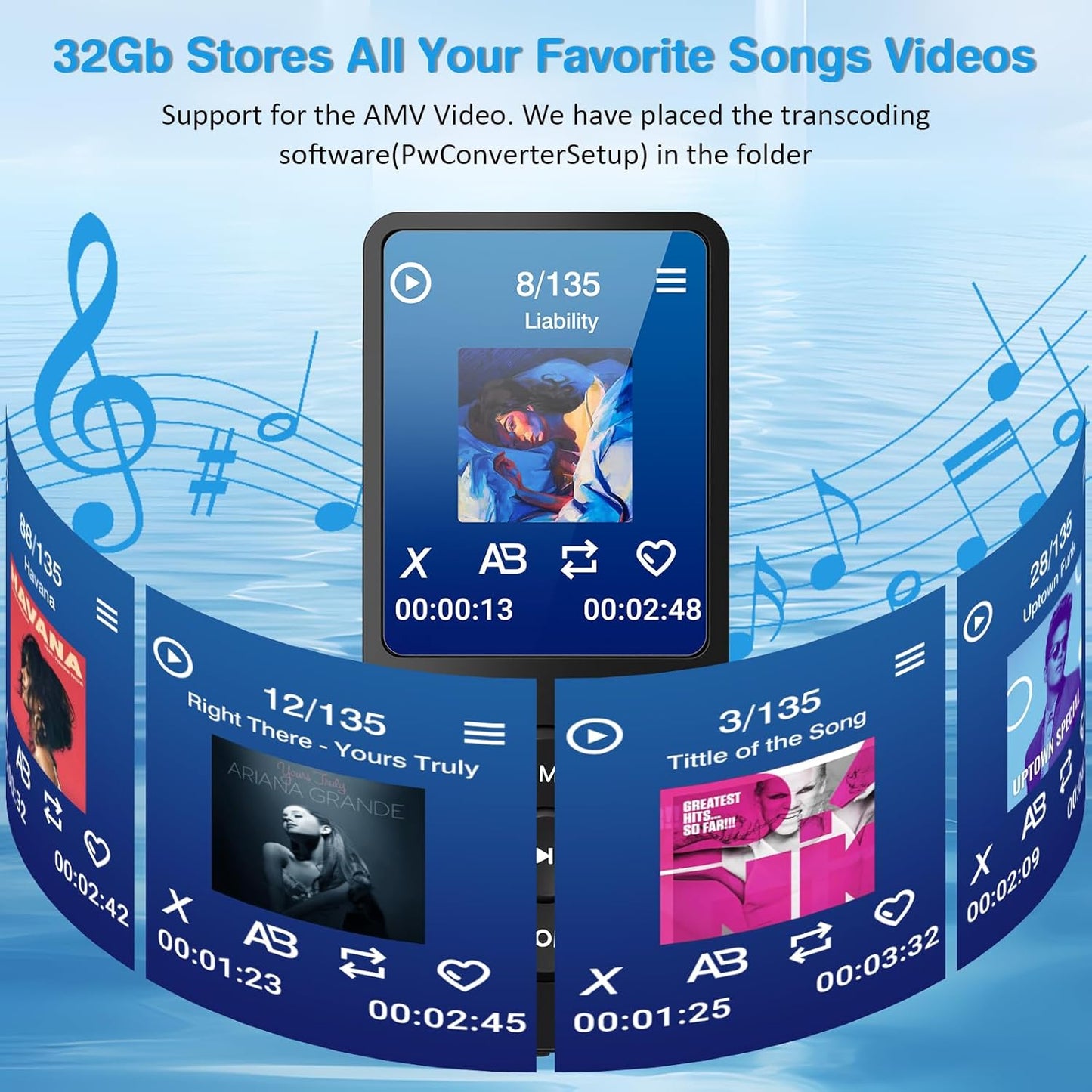 Tarswesi MP3 5.2, 32GB MP3 MP4 B2, 1.8 Player with Bluetooth Portable Music Player with Speaker TFT Color Screen, Voice