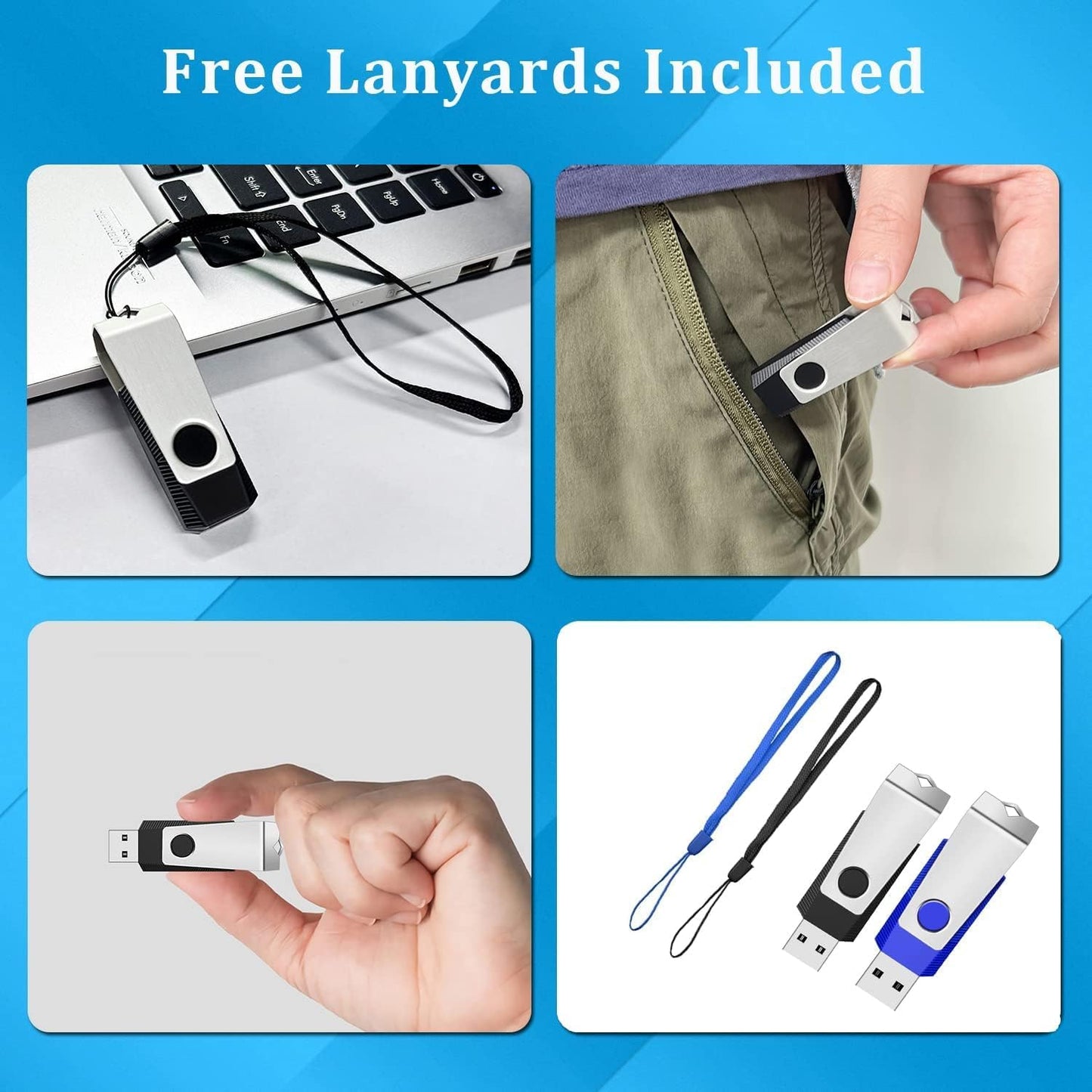 Wooolken 2GB 2 Pack, 2.0 Flash Drive USB Thumb Drives Jump Pen Drive Memory Stick with LED Light and Lanyards