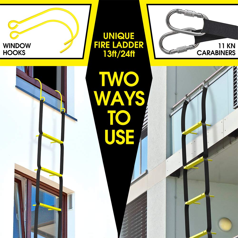 Fire Escape Ladder 13 ft (4 m) 2 Story and Wall Mounted Cabinet for Fire Escape 14 * 11.5 * 6.7 inches