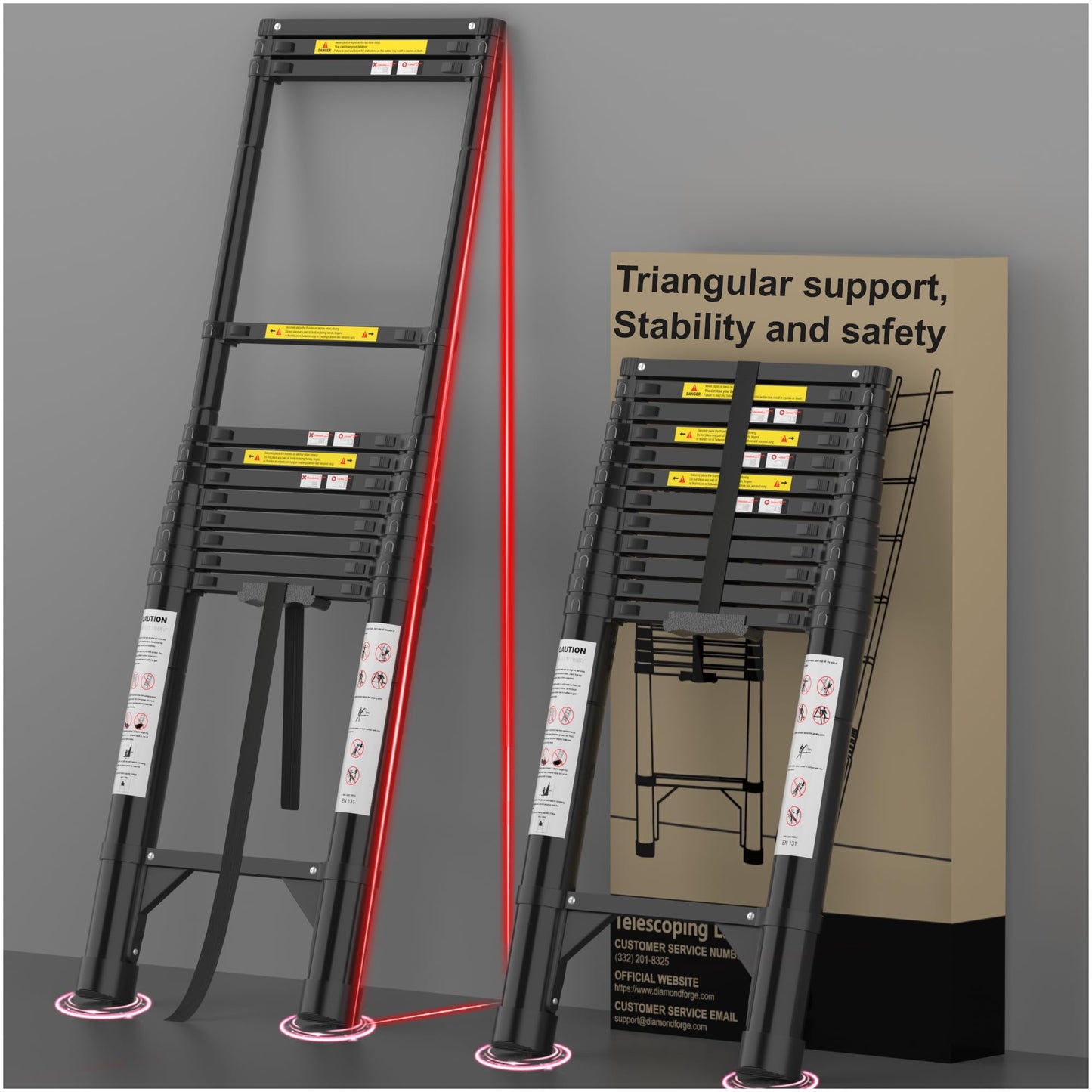 Telescoping Ladder, 16.5 FT Aluminum Extension Ladder, Collapsible & Adjustable, 330 lbs Capacity, Compact Retractable Ladder for House, Roof, RV & Travel Trailer (Black)