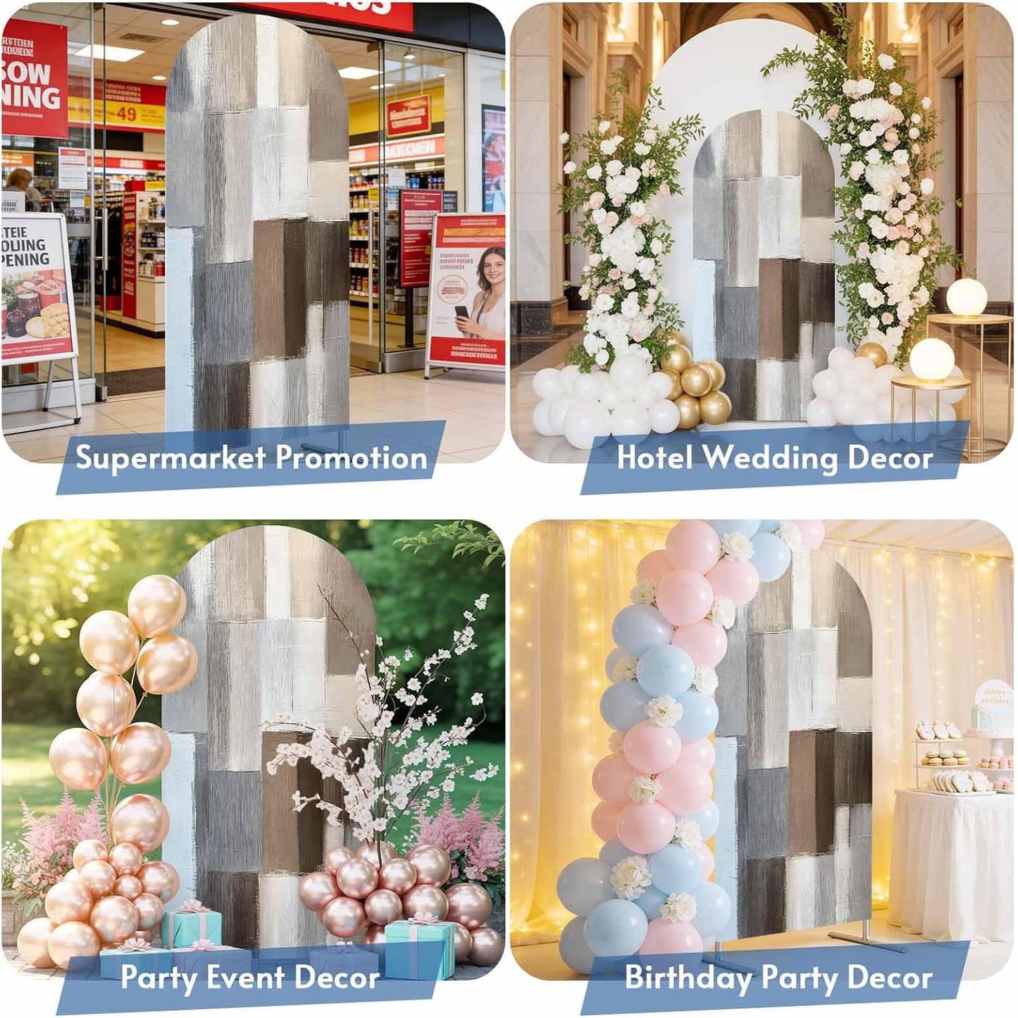 Jnbasdffb 7.2 Grey Brown Color Blocks Wedding Arch Cover, Stretchy Spandex Arch Backdrop Stand Covers FT, Abstract Oil