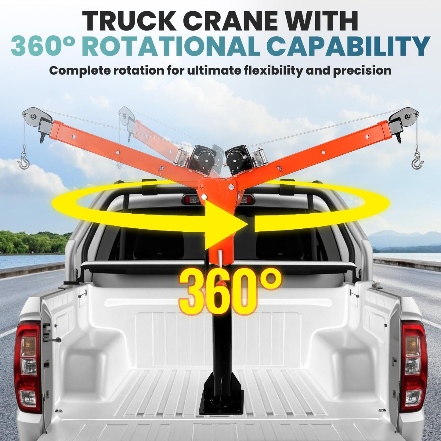 2200LBS Jib Crane, Truck Crane with 5000LBS 12V Electric Winch, 360°Rotation, 3-Position Arm Reach Adjustmen(47.24"-66.93"), Foldable Design Truck Mounted Crane, for Warehouses/Residential (5000LBS)