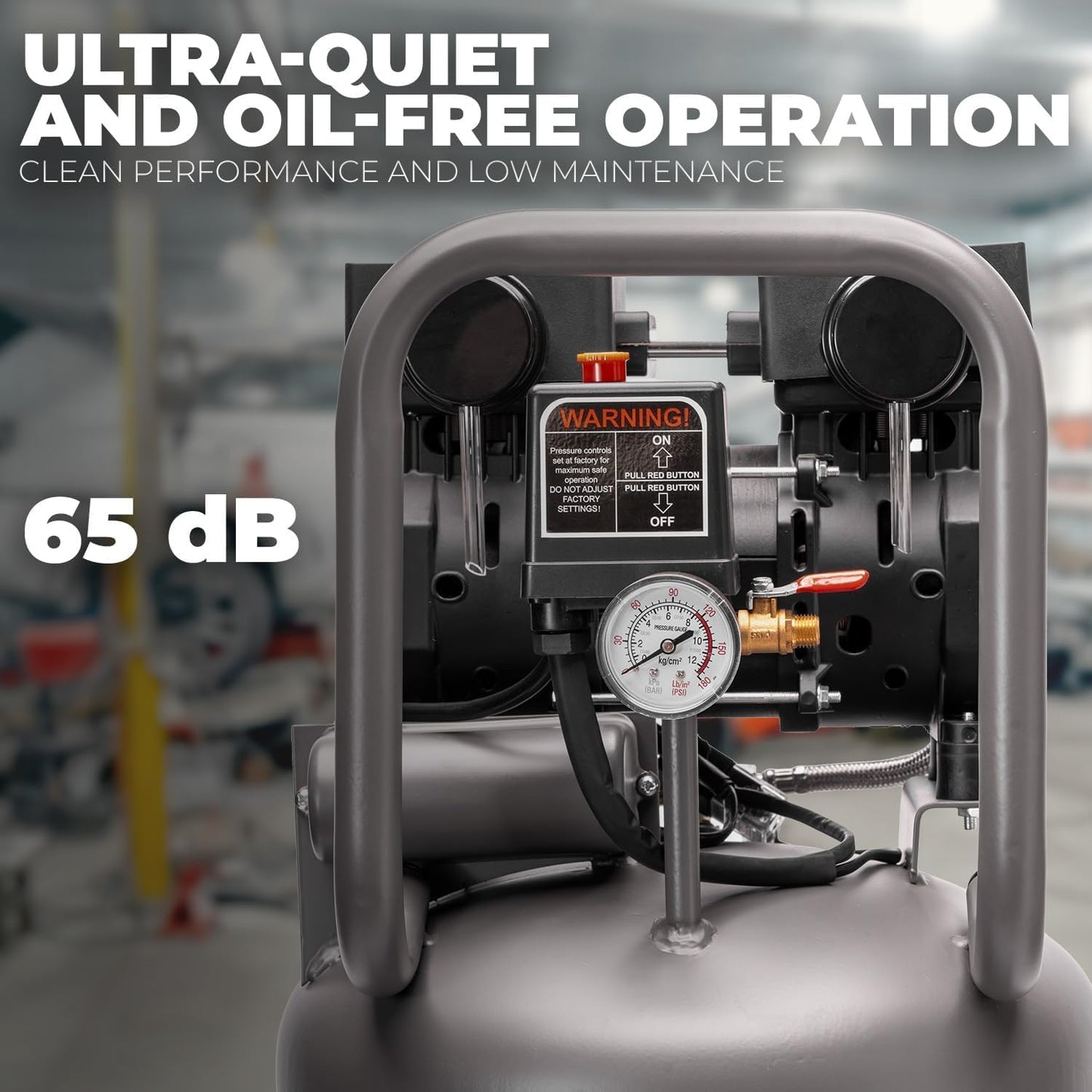 XtremepowerUS 2HP Air Compressor, 13 Gallon Ultra Quiet 1450W, 4.9CFM@90PSI, Oil-Free Air Compressor, 65dB Low Noise, Max 116PSI for Garage, Home Use, Tire Inflation, Nail Gun, DIY Projects