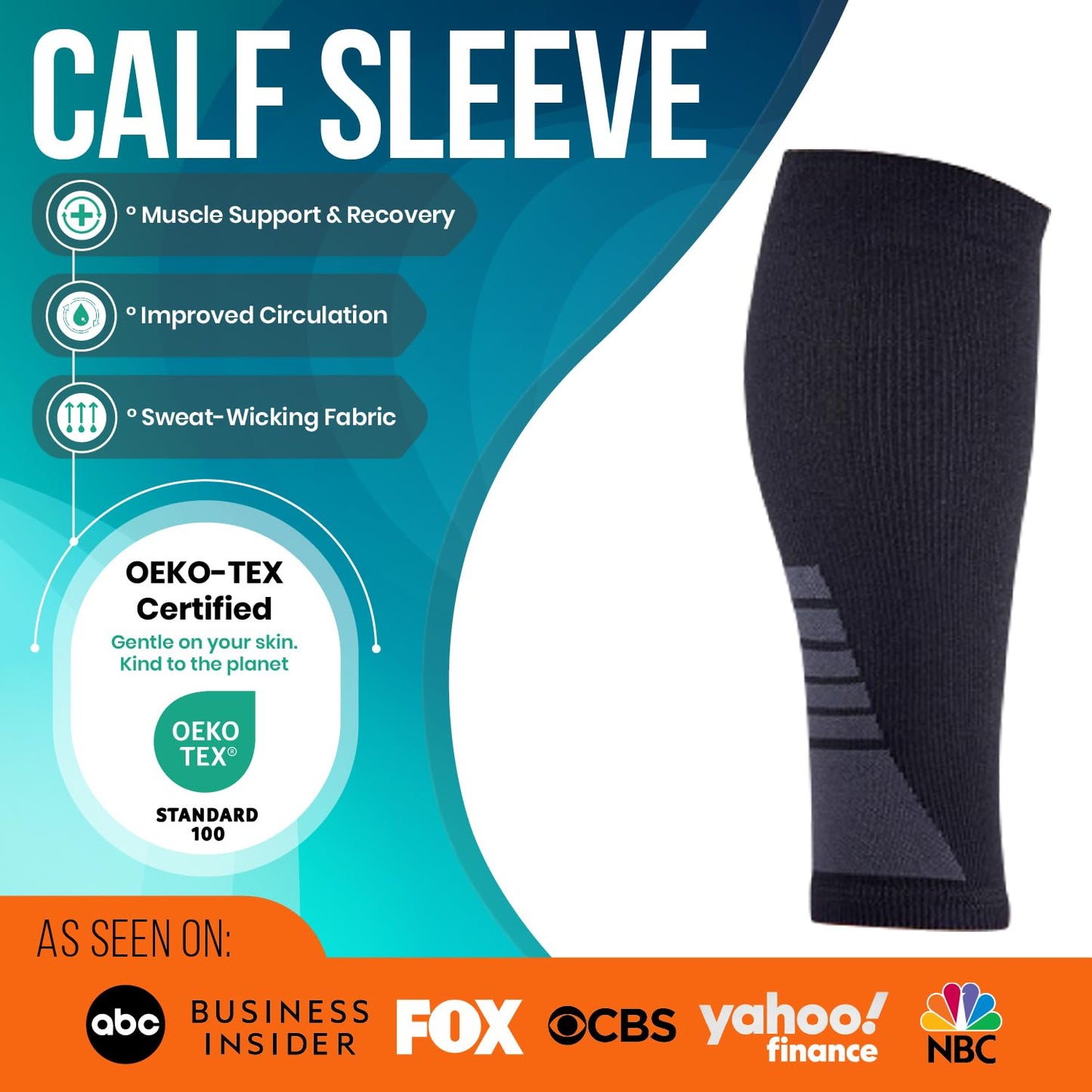 Calf Compression Sleeves for Men and Women - (1 Pair) Footless Compression Socks Support for Varicose Veins, Nursing, Pregnancy, Running - PhysFlex Leg Sleeve Brace for Shin Splints, Pain Relief and Reduces Swelling (Black, Medium)