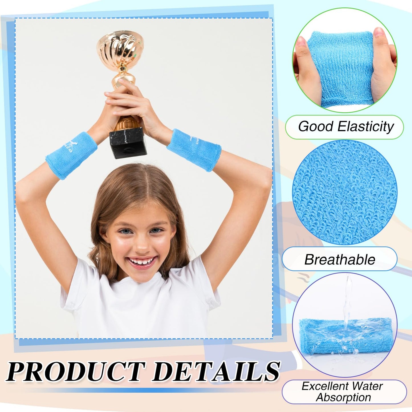 Blosssound 4 Pairs 3.9 Inch Gymnastics Sports Wristbands for Kids Wrist Sweatbands Polyester Cotton Wrist Bands Sweat Band for Gym(Blue, Purple, Green, Pink)