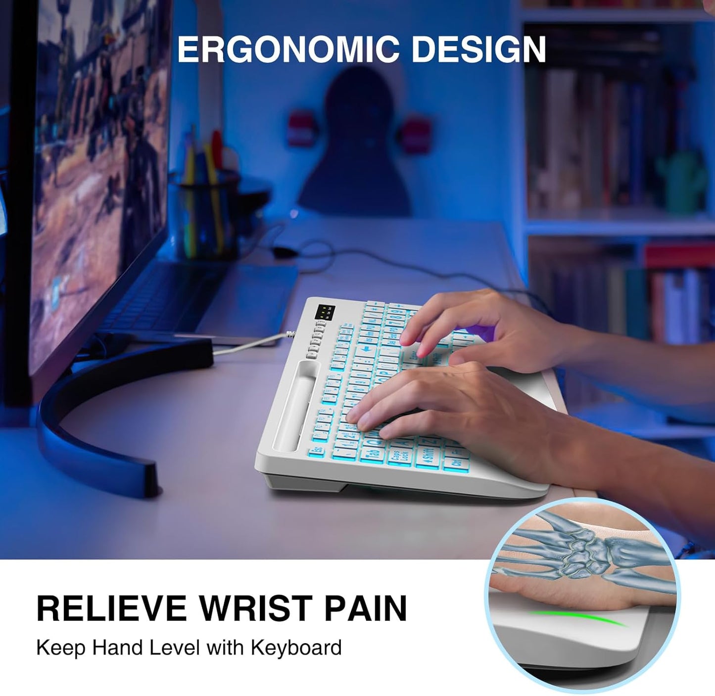 SABLUTE K21Pro 7-Color Large Print Backlit Computer Keyboards, Wired Lighted USB Keyboards with Backlit, Wrist Rest