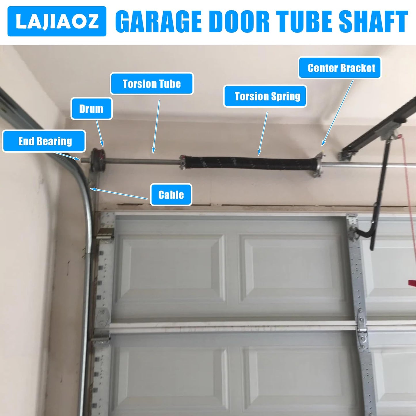 LAJIAOZ Heavy-Duty Garage Door Torsion Tube, Garage Door Tube Shaft 11 Gauge Hot Rolled Steel Shaft - Universal Fit for 8FT Residential & Commercial Doors, Easy Installation(1"*106"(8Ft10Inch))