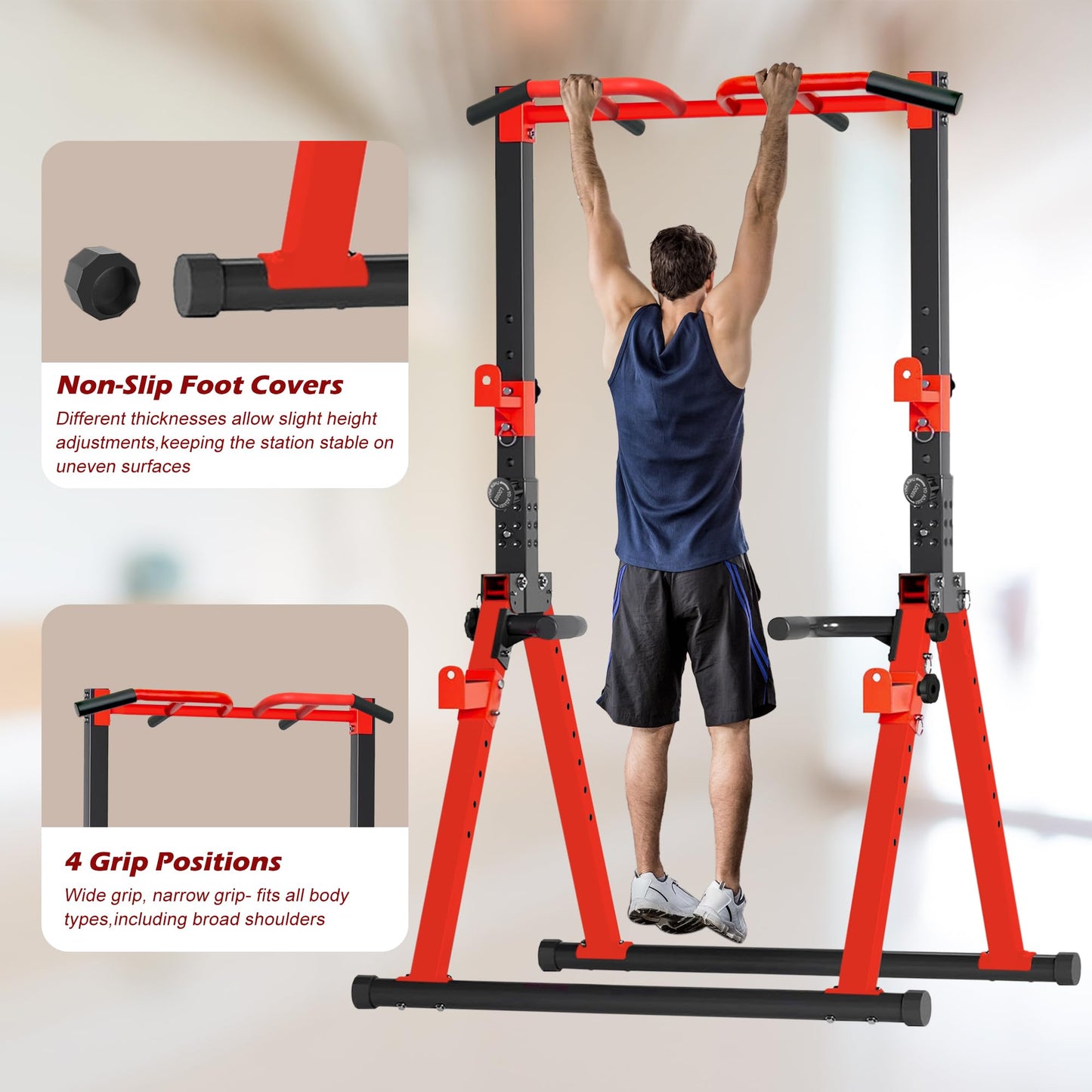 Aroha Foldable Power Tower Pull Up Bar Station, Multi-function Stable Pull Up Dip Station for Home Gym Strength Training Equipment