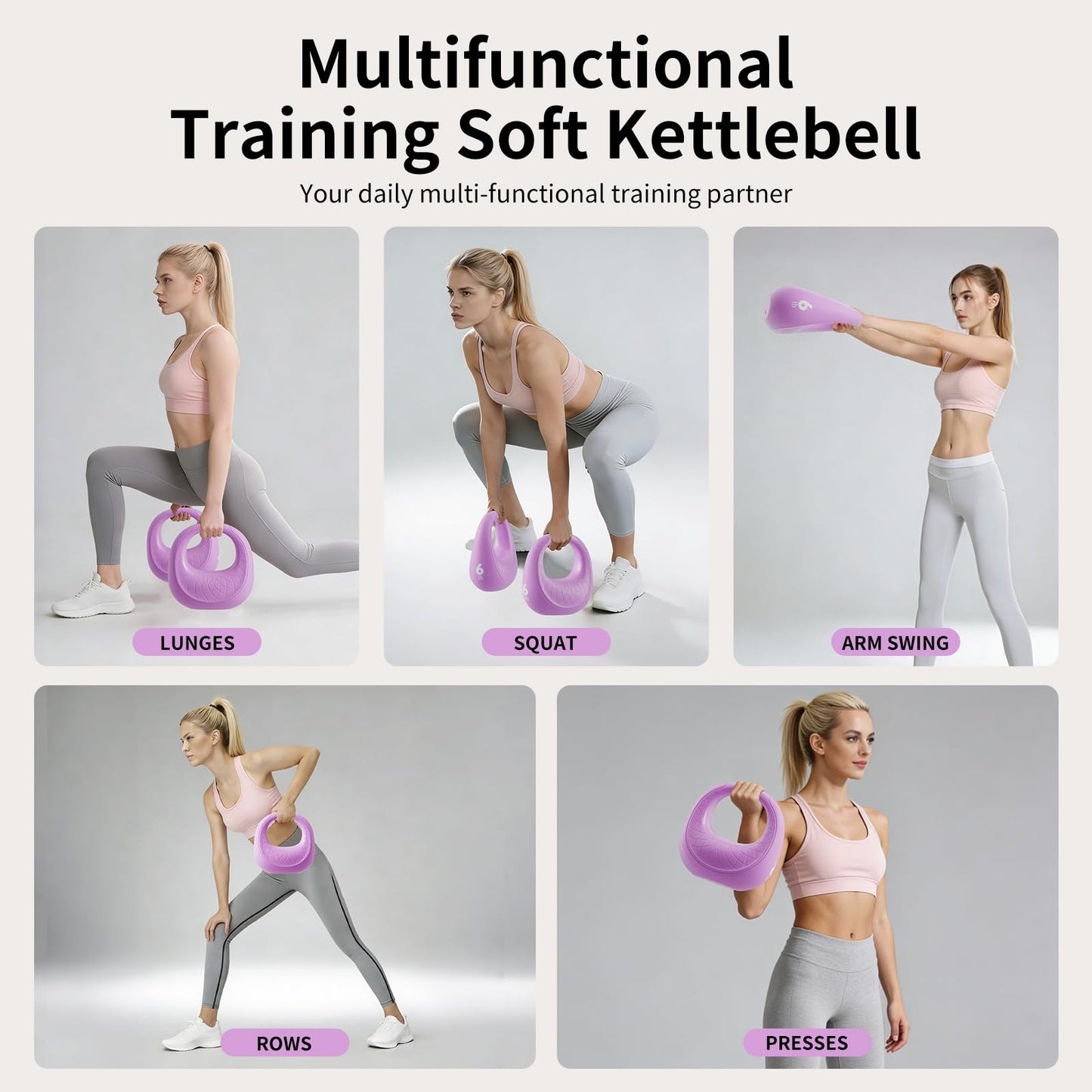 KYVYZOIC Soft Kettlebell, Kettlebells Anti-Slip Grip with Cushioned Impact-Resistant Base, Strength Training Kettlebells Sets for Home Workouts, Kettlebell for Women/Men/Beginners - Purple