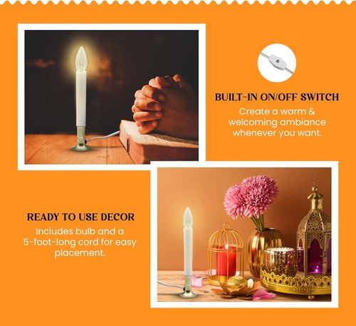 Creative Hobbies® Electric Window Candle Lamp - Brass Plated Base, Easy On/Off Switch, Ready to Use!