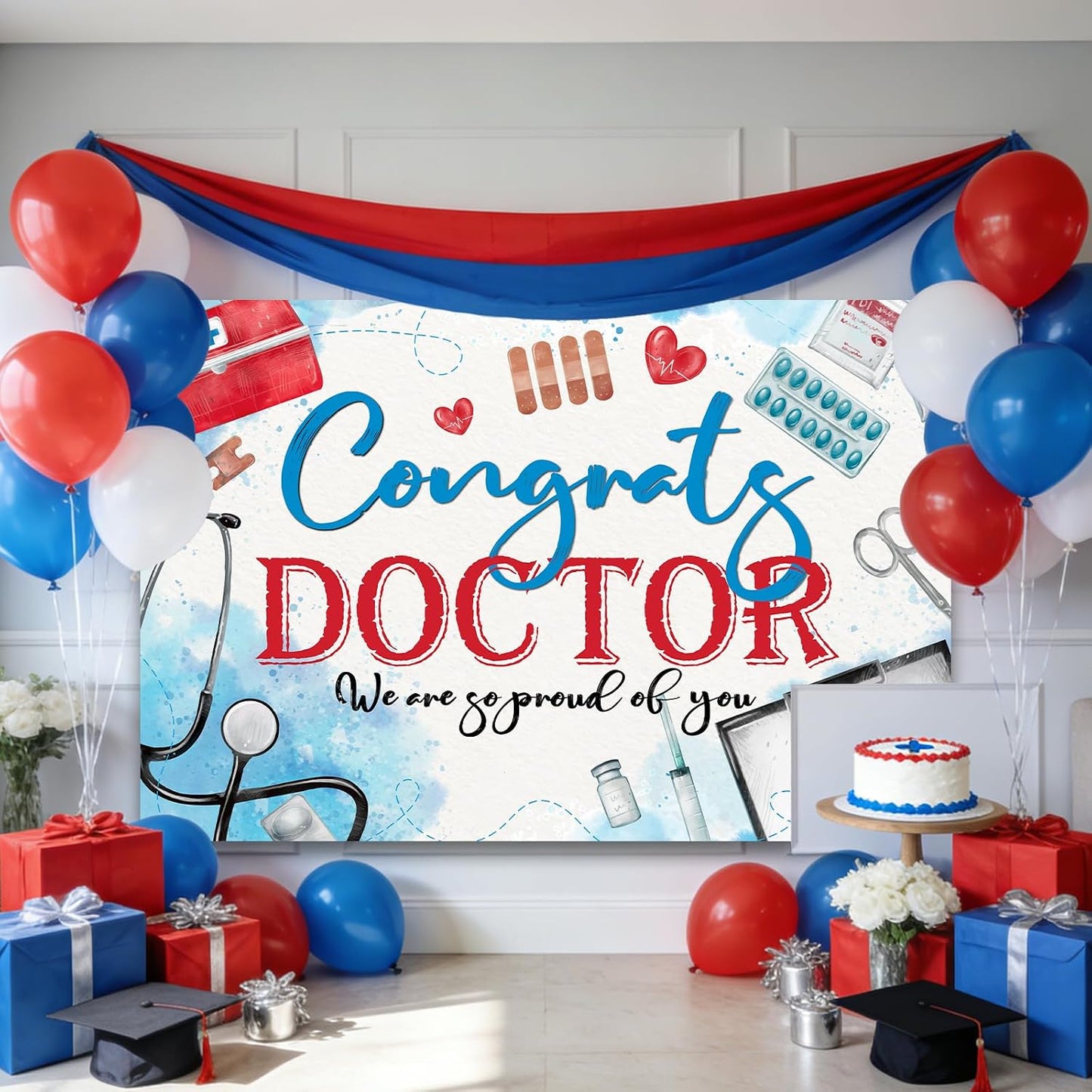 JIFORUI 4x6ft Graduation Congrats Doctor Banner Party Decorations, Medical Graduation Party Supplies, MD Nursing School