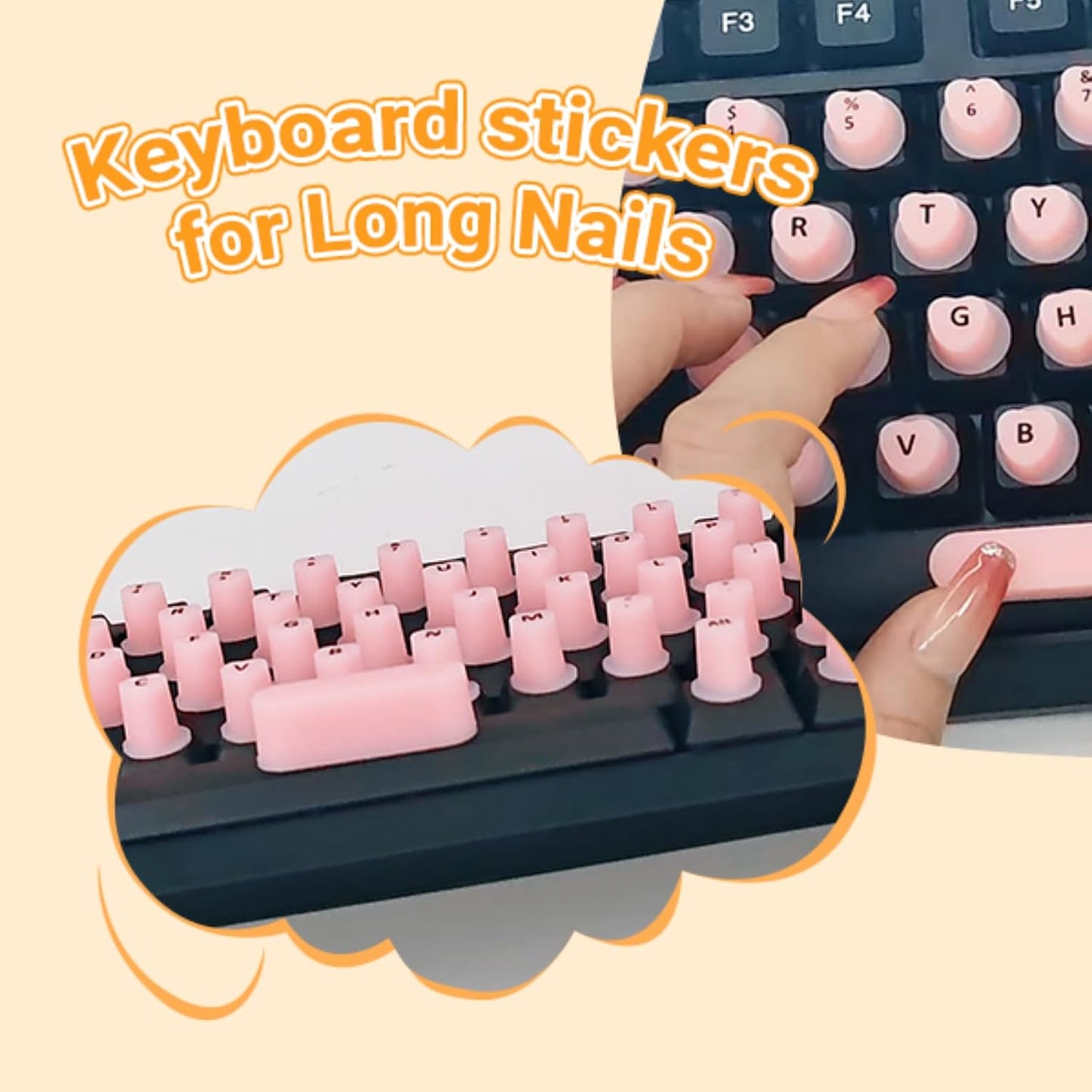 YzxQzxdron (70 Raised Keyboard Stickers for Long Nails Typing and Gaming - Reusable Sticky Keyboard Covers with Jelly