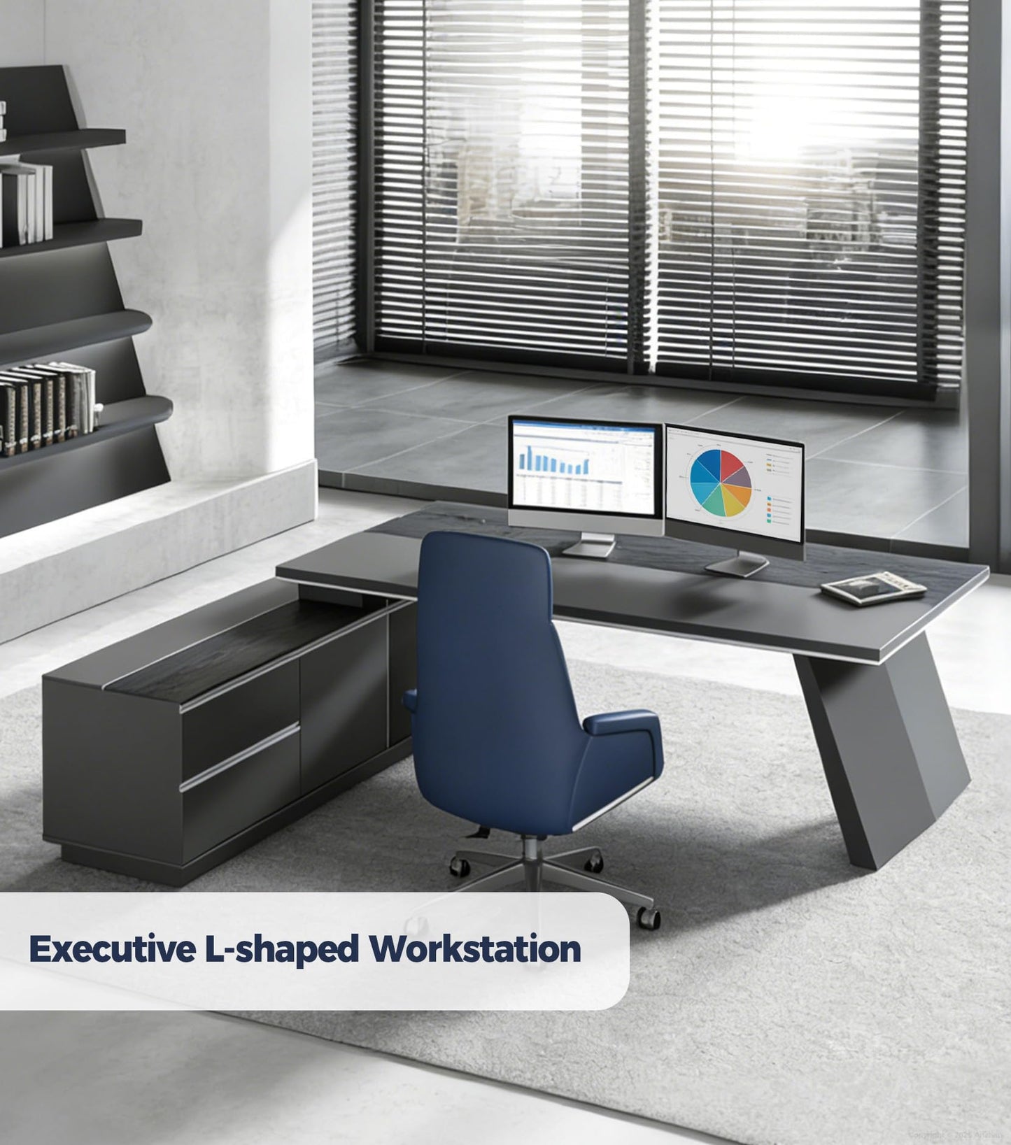 Anzhap 79" L-Shaped Executive Office Desk with Drawers, Enclosed Cabinet, Ventilated CPU Compartment, Built-in Outlets & USB Ports – Home Office Desk (Left Return, 79" L x 63" W x 30" H)